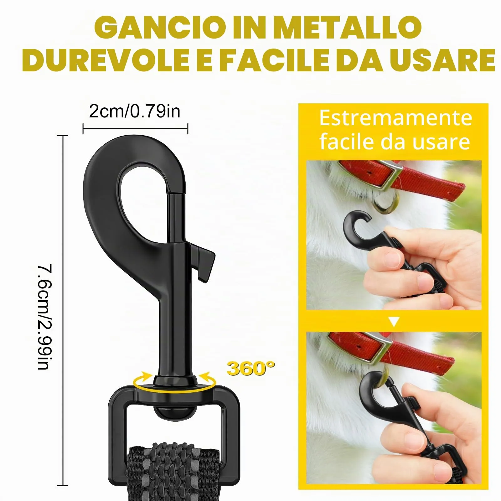 X XBEN Guinzaglio per Cani Riflettente 20mm x 2.2m con Manico Imbottito, Nero - immagine 2