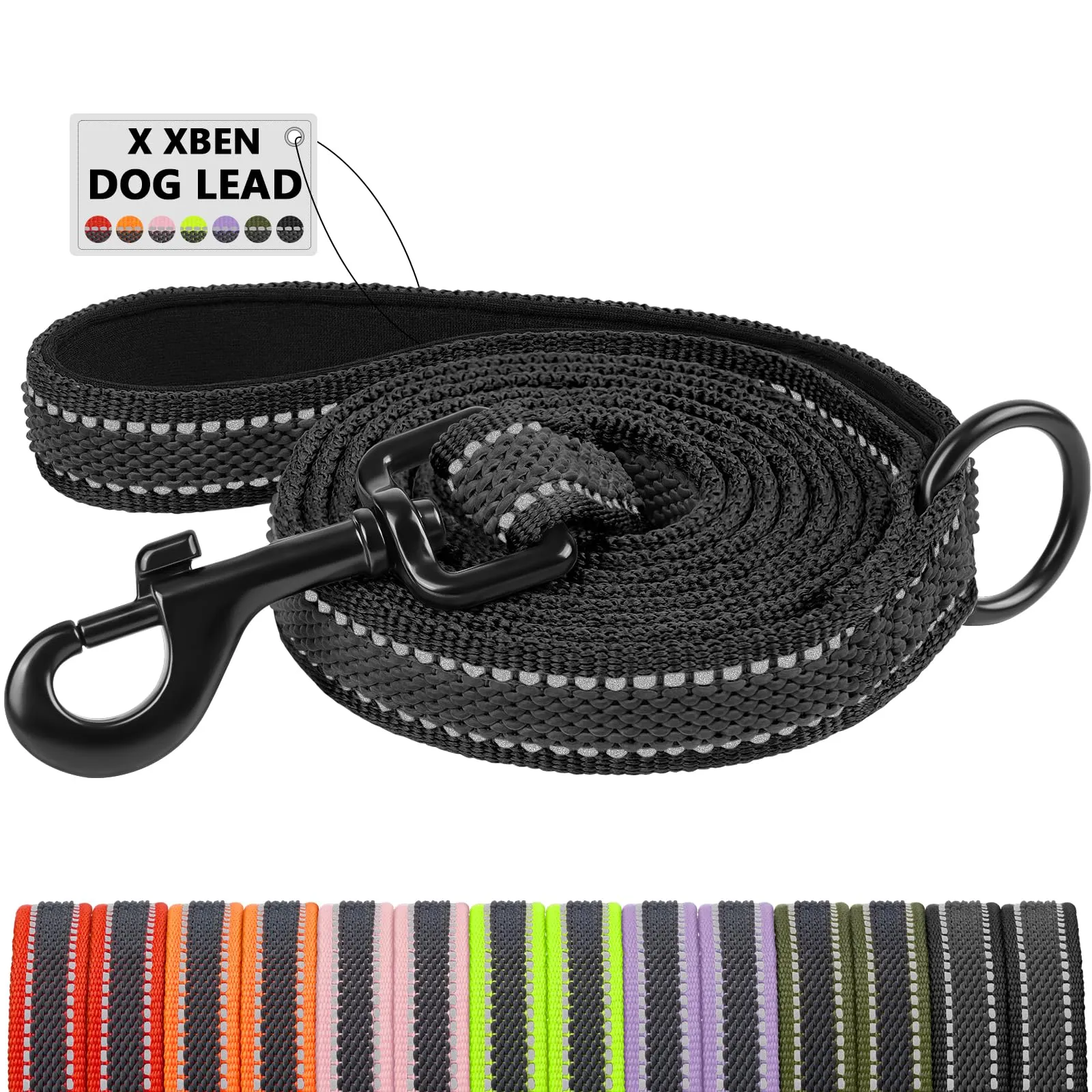 X XBEN Guinzaglio per Cani Riflettente, 15mm-1,5m, Nero - immagine 1