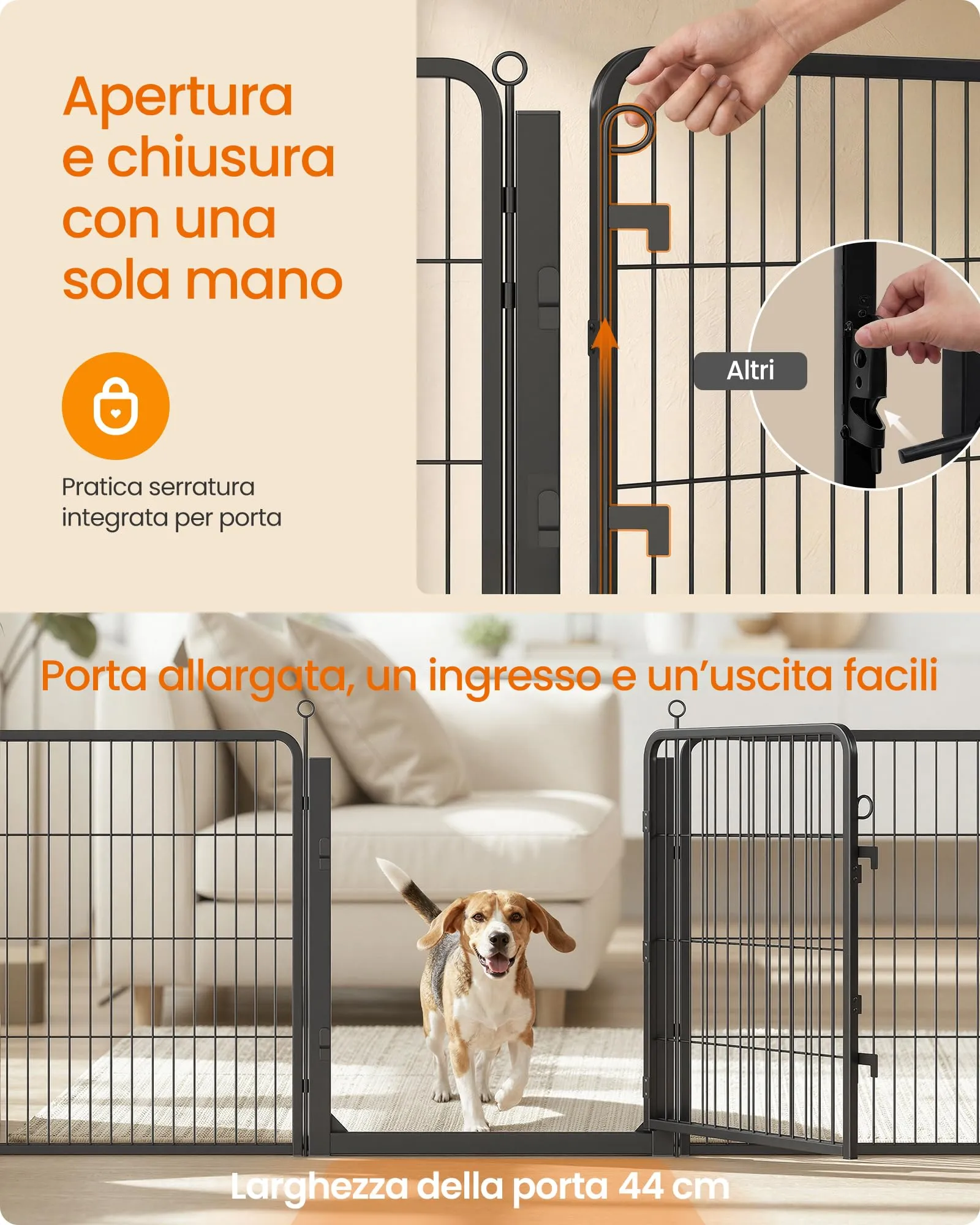 Feandrea Recinto per Cani in Metallo con Porta, 16 Pannelli, 276 x 276 x 80 cm, Nero, PPK038B102 - immagine 3