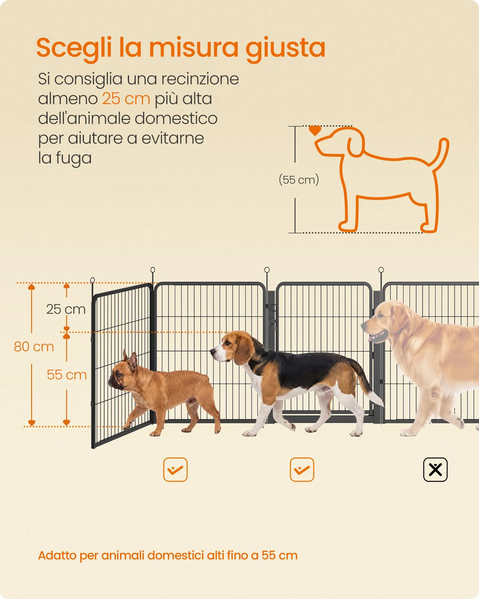 Feandrea Recinto per Cani in Metallo con Porta, 16 Pannelli, 276 x 276 x 80 cm, Nero, PPK038B102 - immagine 6