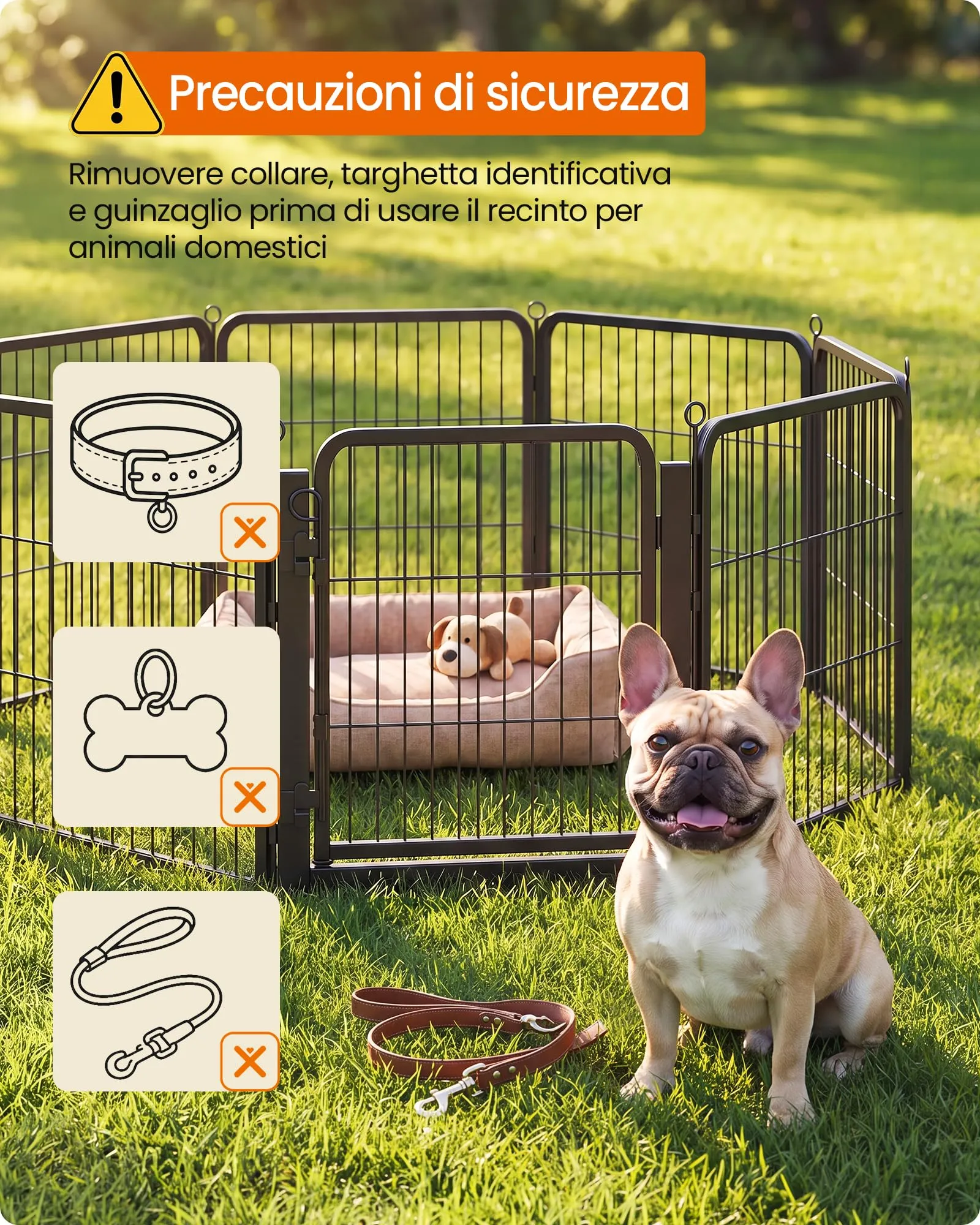 Feandrea Recinto per Cani in Metallo con Porta, 16 Pannelli, 276 x 276 x 80 cm, Nero, PPK038B102 - immagine 7