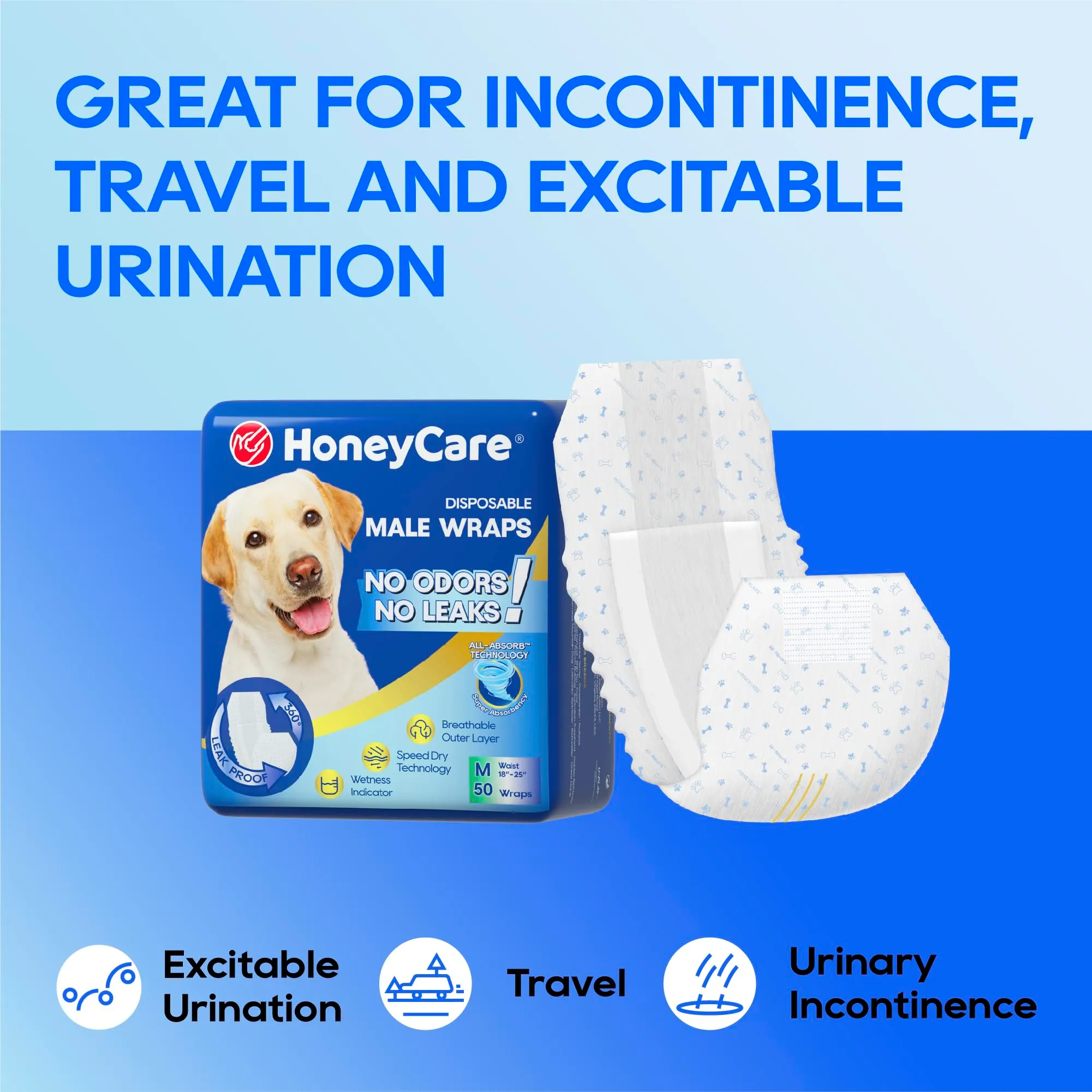 Honey Care All-Absorb Pannolini per cani maschi, A25, Medium, Bianco, 50 pezzi - immagine 9
