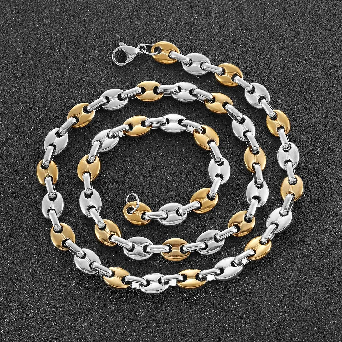 AFSTALR Set Collana e Bracciale Chicco di Caffè in Acciaio Inossidabile, 6mm, Argento, 56cm - immagine 5