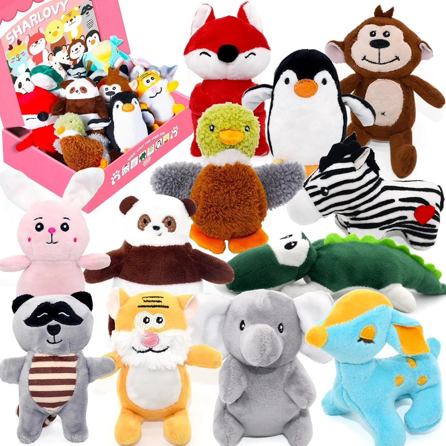 SHARLOVY Giocattoli cigolanti in peluche per cani di piccola taglia e cuccioli, set da 12 pezzi per dentizione - immagine 1