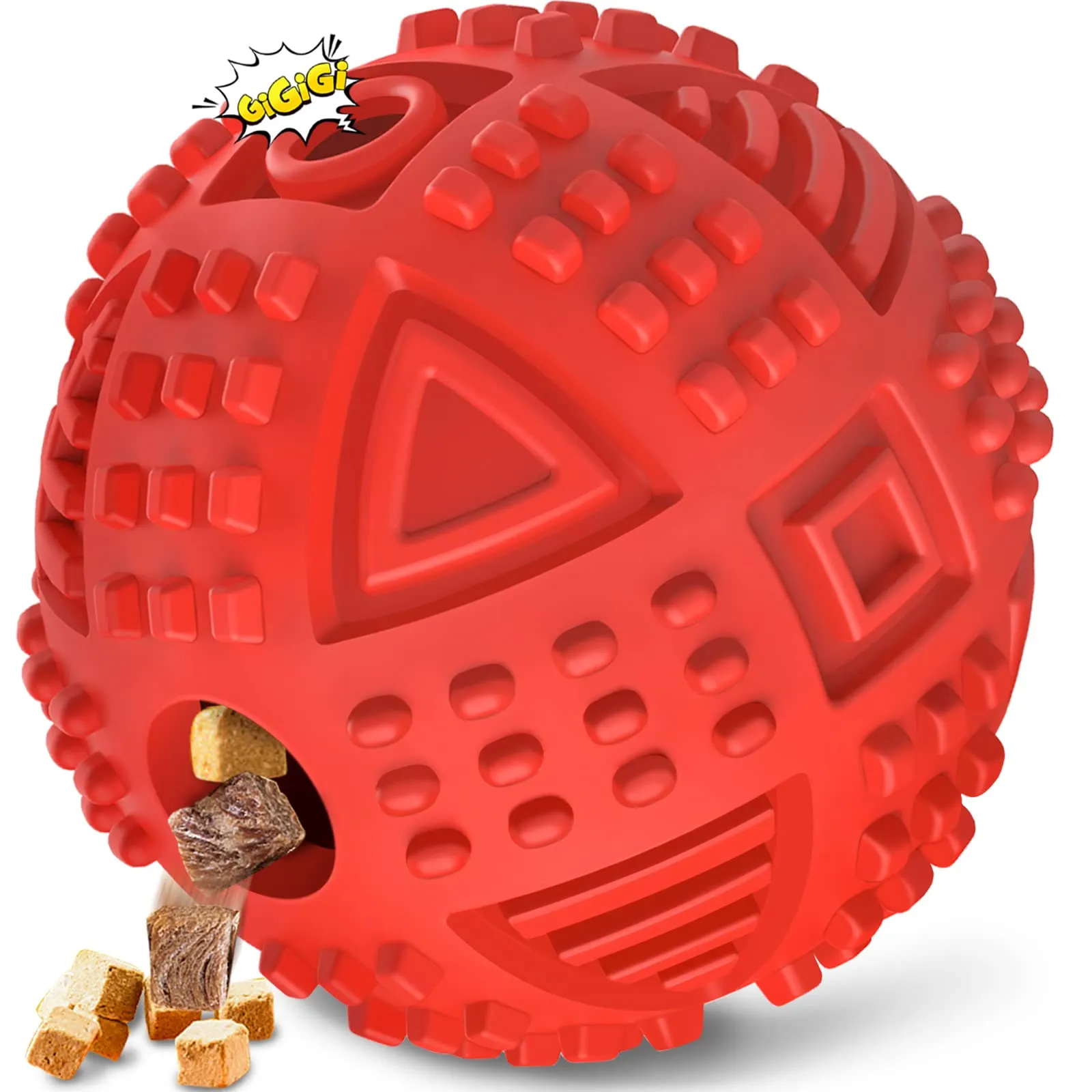 LEGEND SANDY Treat Dispensing Squeaky Puzzle Ball for Aggressive Chewers, Large Breed, Red - immagine 1