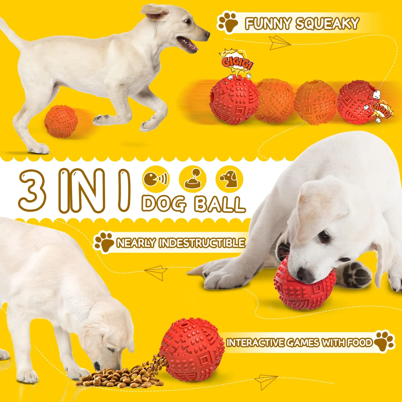 LEGEND SANDY Treat Dispensing Squeaky Puzzle Ball for Aggressive Chewers, Large Breed, Red - immagine 2