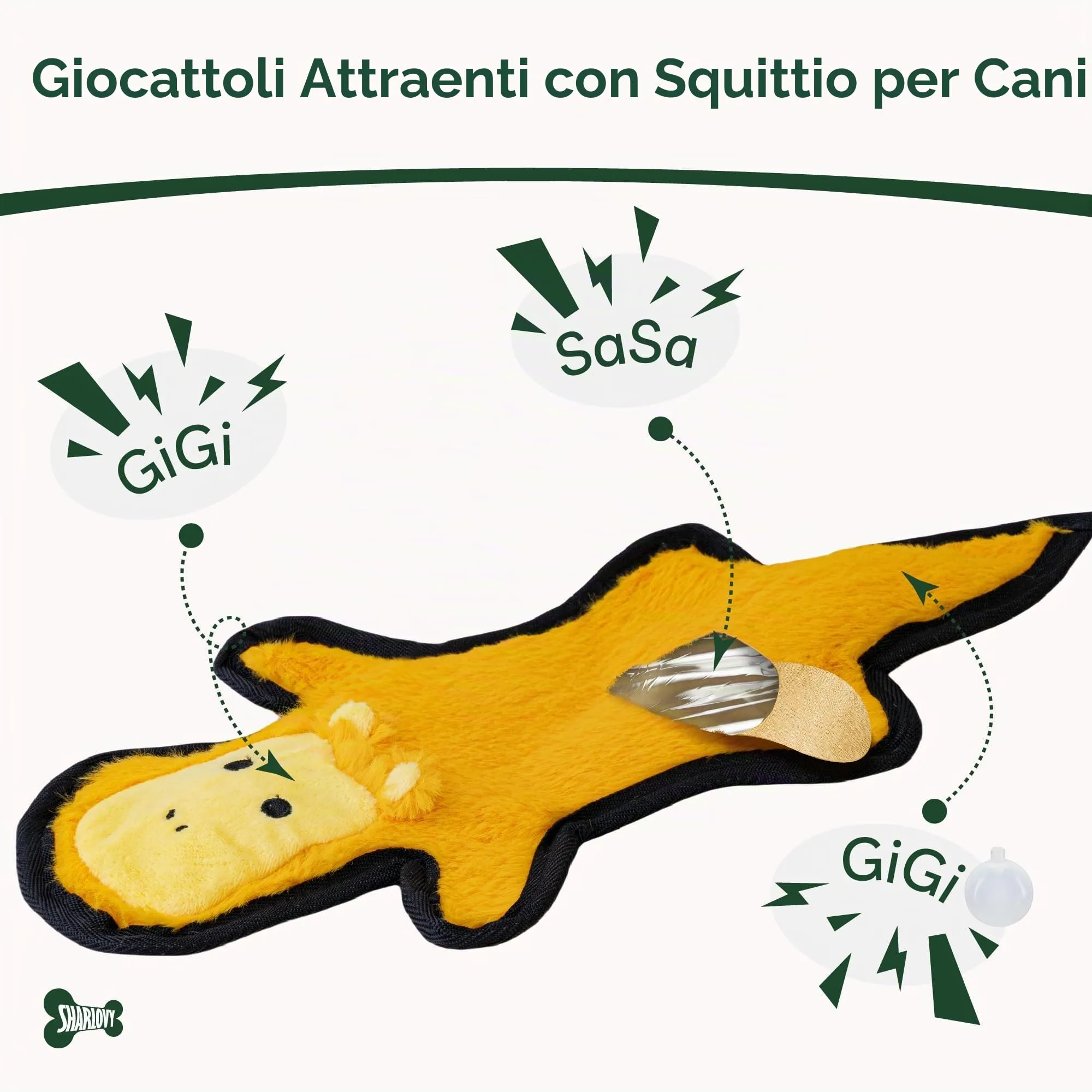 SHARLOVY Giocattoli per cani senza ripieno Crinkle Squeaky, masticabili resistenti a 6 strati per cuccioli e cani aggressivi, Leopard, Large - immagine 2