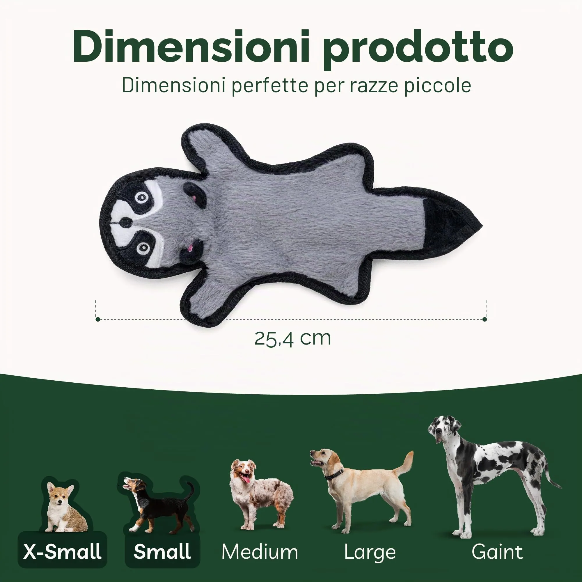 SHARLOVY Raccoon - Giocattolo per cani cigolante e crepitante, resistente per masticatori aggressivi, senza imbottitura, Small - immagine 6