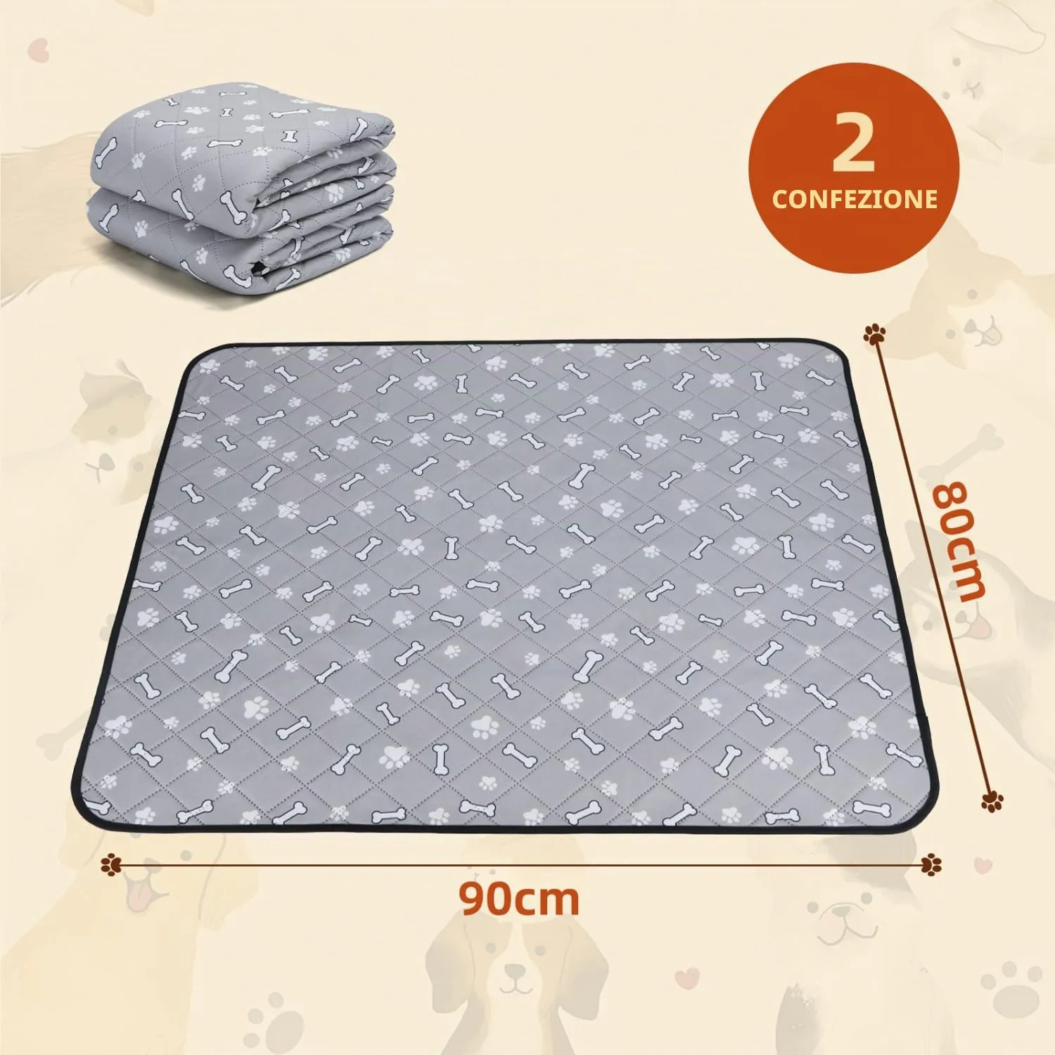 Nobleza Tappetini Lavabili e Riutilizzabili per Cani e Gatti, 90x80 cm, Set da 2 Pezzi - immagine 4
