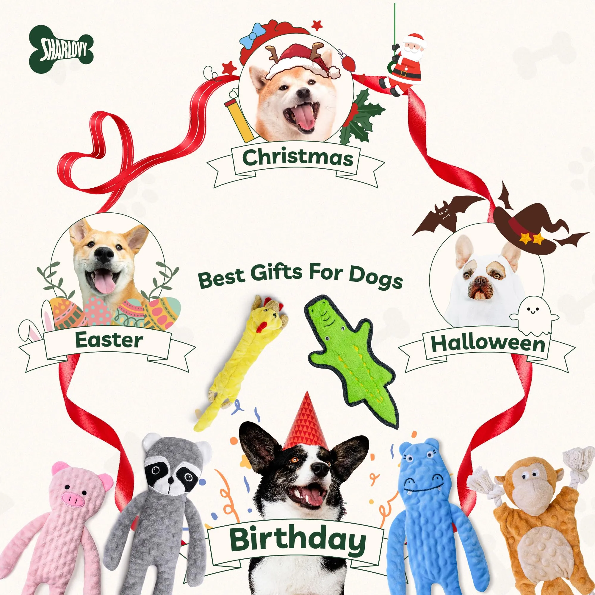 SHARLOVY Giocattoli per cani senza imbottitura Crinkle Squeaky, masticativi resistenti a 6 strati per cani aggressivi e cuccioli, Medium - immagine 6