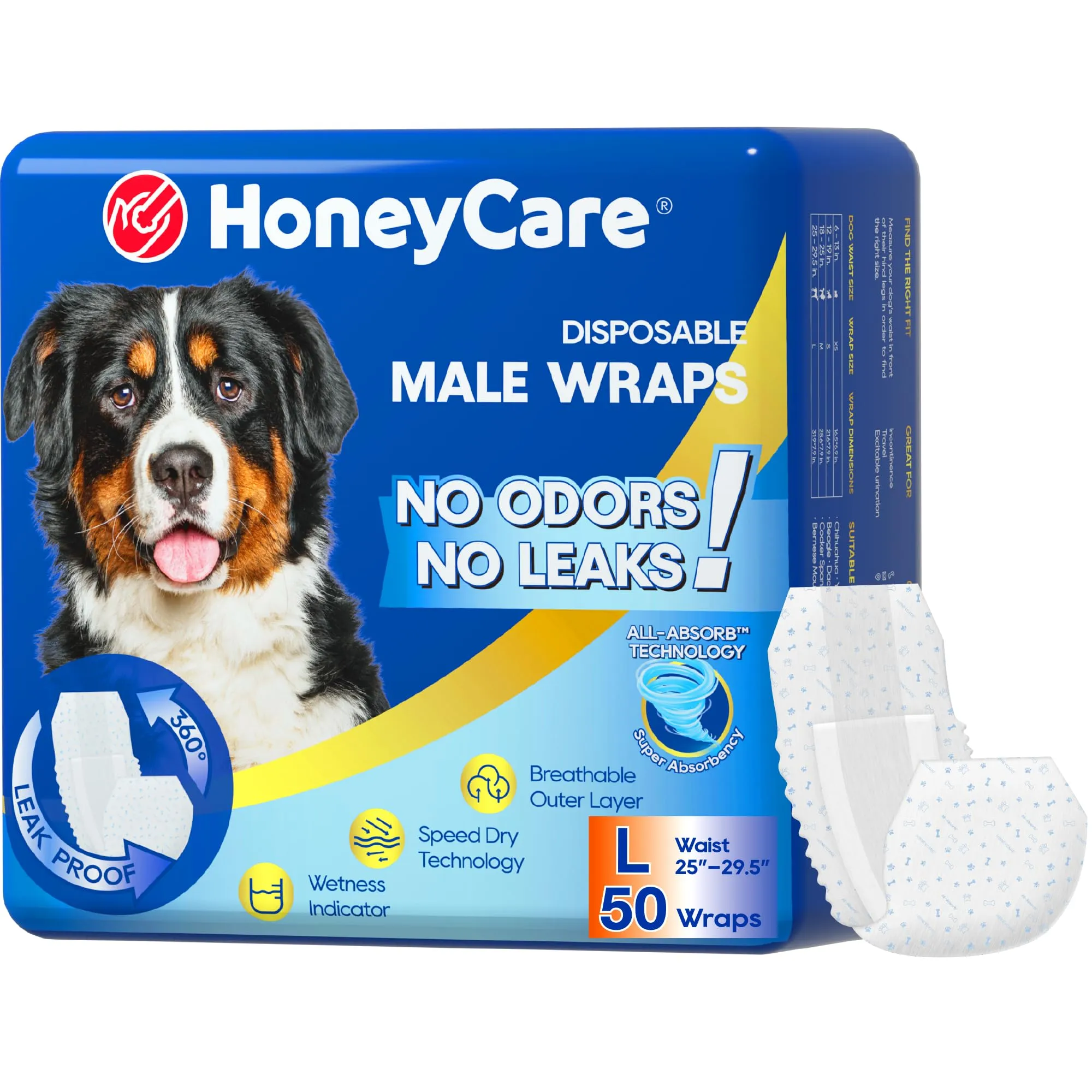 Honey Care All-Absorb A24 Fascia per cani maschile, 50 pezzi, Grande, Blu e Bianco - immagine 1