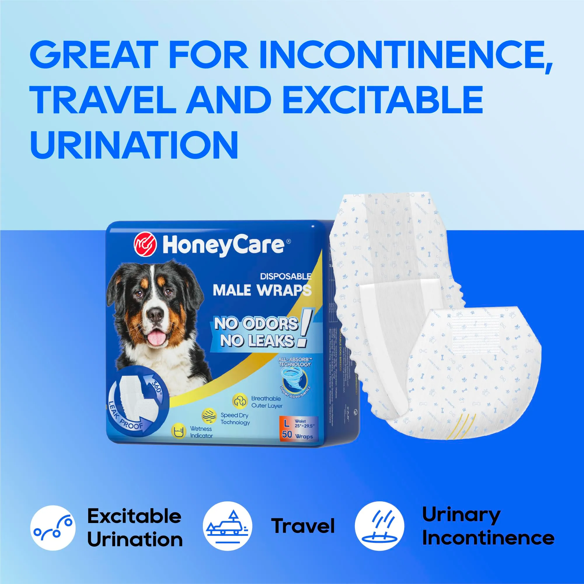 Honey Care All-Absorb A24 Fascia per cani maschile, 50 pezzi, Grande, Blu e Bianco - immagine 10