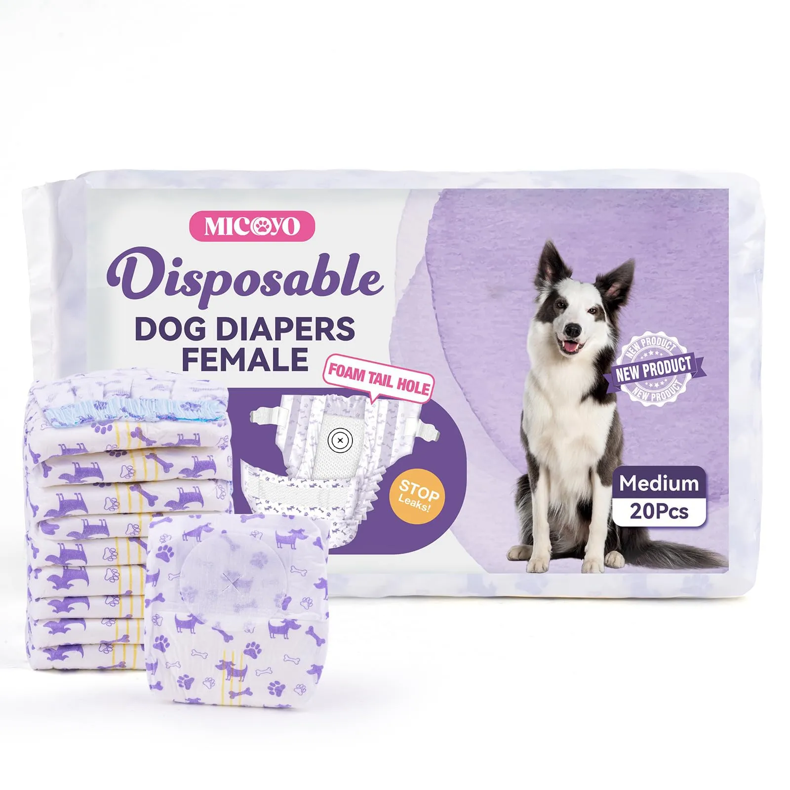 MICOOYO Pannolini Cane Femmina Monouso con indicatore di umidità, Taglia M, 20 pezzi - immagine 1