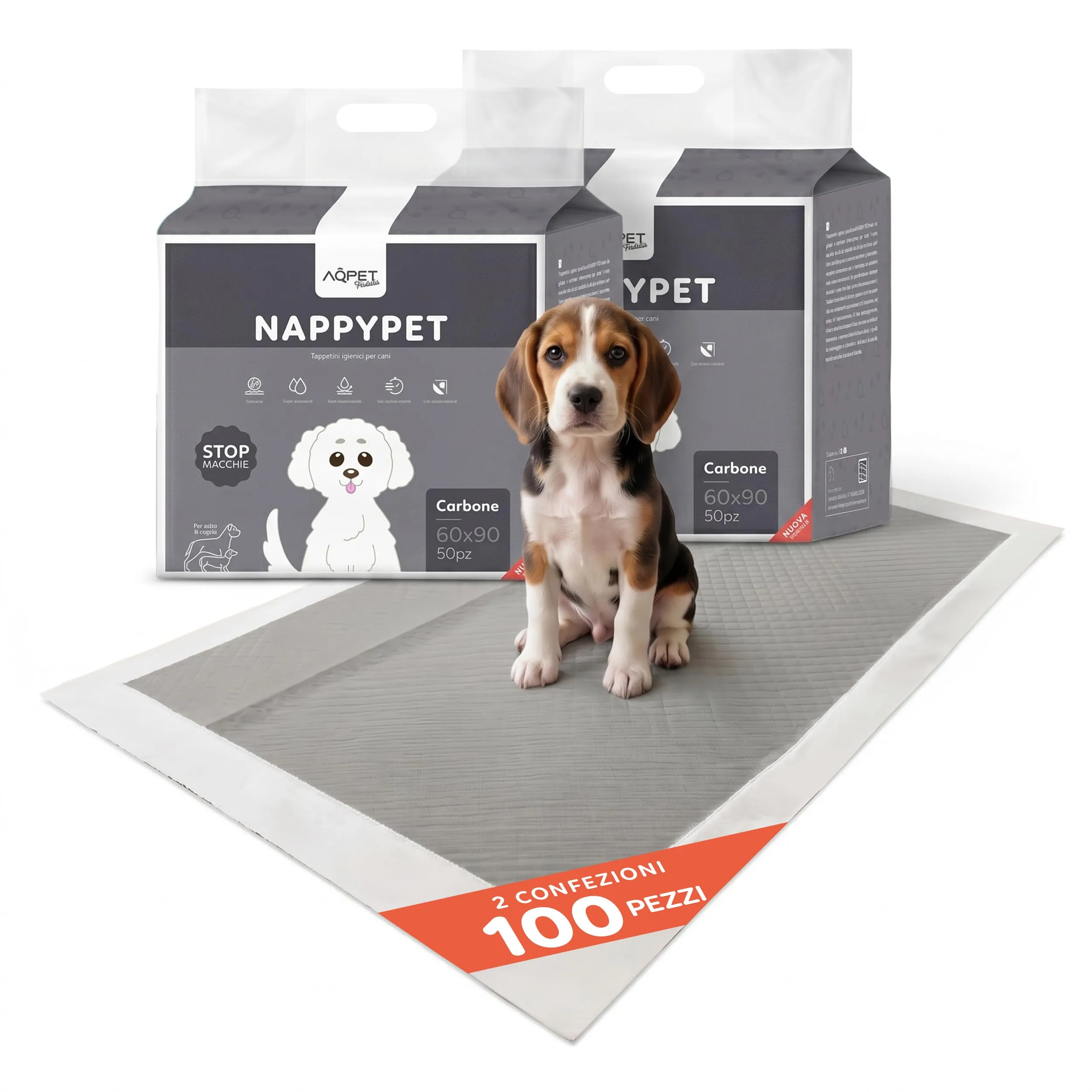 AQPET Tappetini Igienici Assorbenti con Carboni Attivi per Cane, 60x90 cm, 100 Pezzi - immagine 1