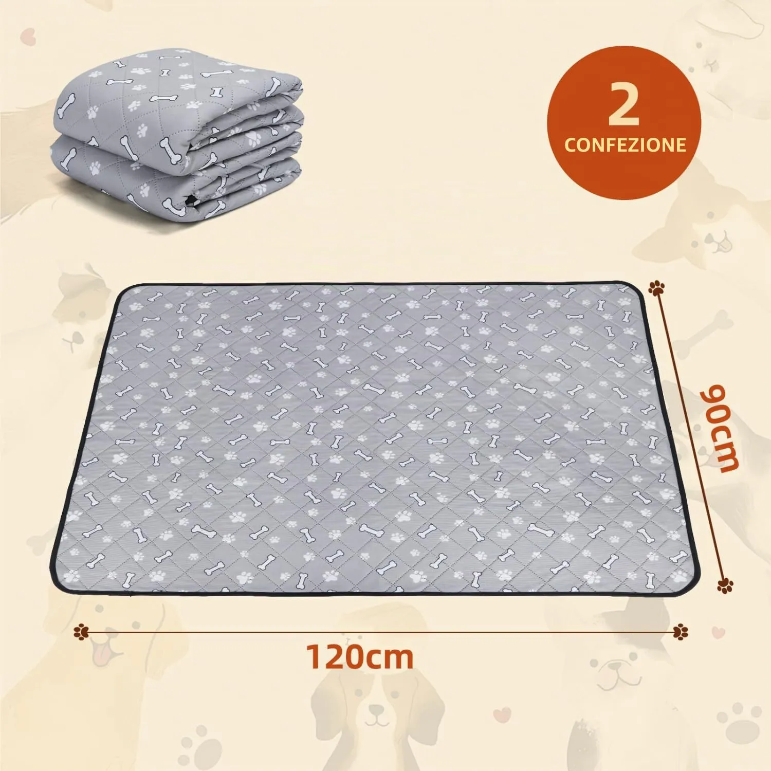 Nobleza Tappetini Lavabili per Cani e Gatti, Assorbenti e Riutilizzabili, 120x90 cm, 2 Pezzi - immagine 5