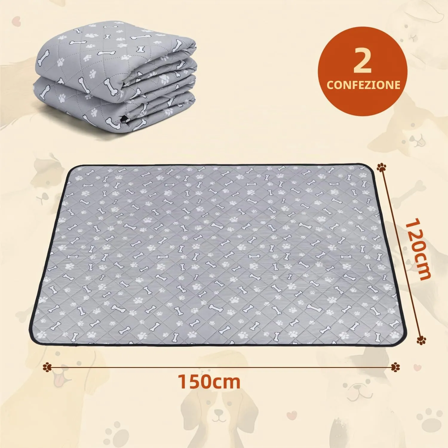 Nobleza Tappetini Lavabili e Riutilizzabili per Cani e Gatti, 150x120 cm, Set da 2 Pezzi - immagine 5
