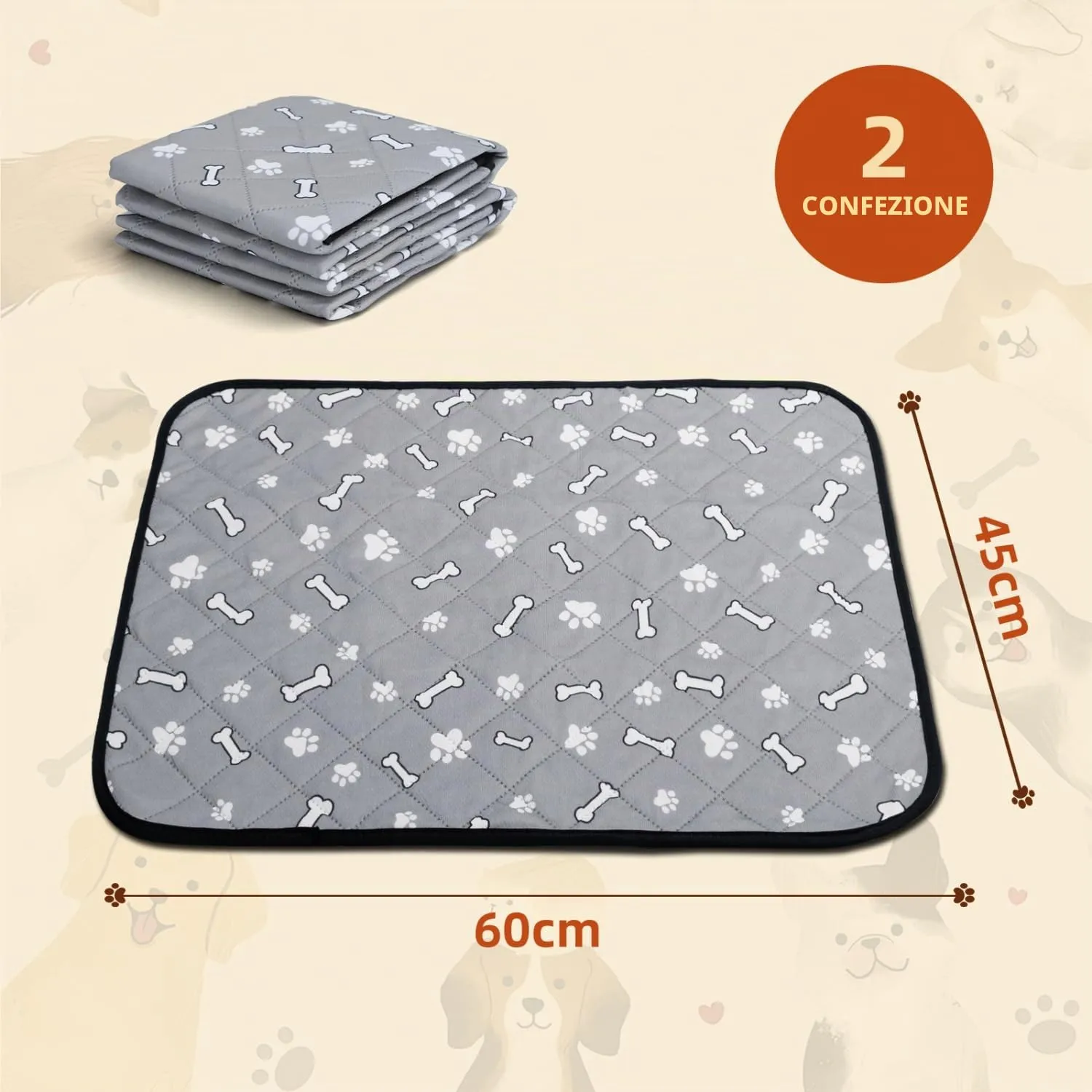 Nobleza Tappetini Lavabili e Riutilizzabili per Cani e Gatti, Assorbenti e Antiscivolo, 60x45 cm, Set da 2 Pezzi - immagine 4