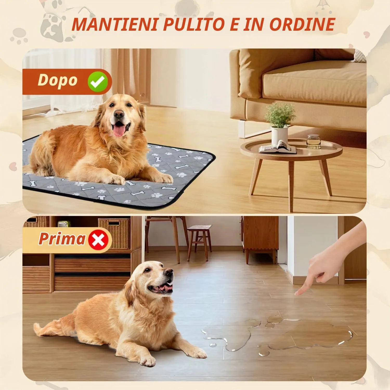 Nobleza Tappetini Lavabili e Riutilizzabili per Cani e Gatti, Assorbenti e Antiscivolo, 60x45 cm, Set da 2 Pezzi - immagine 6