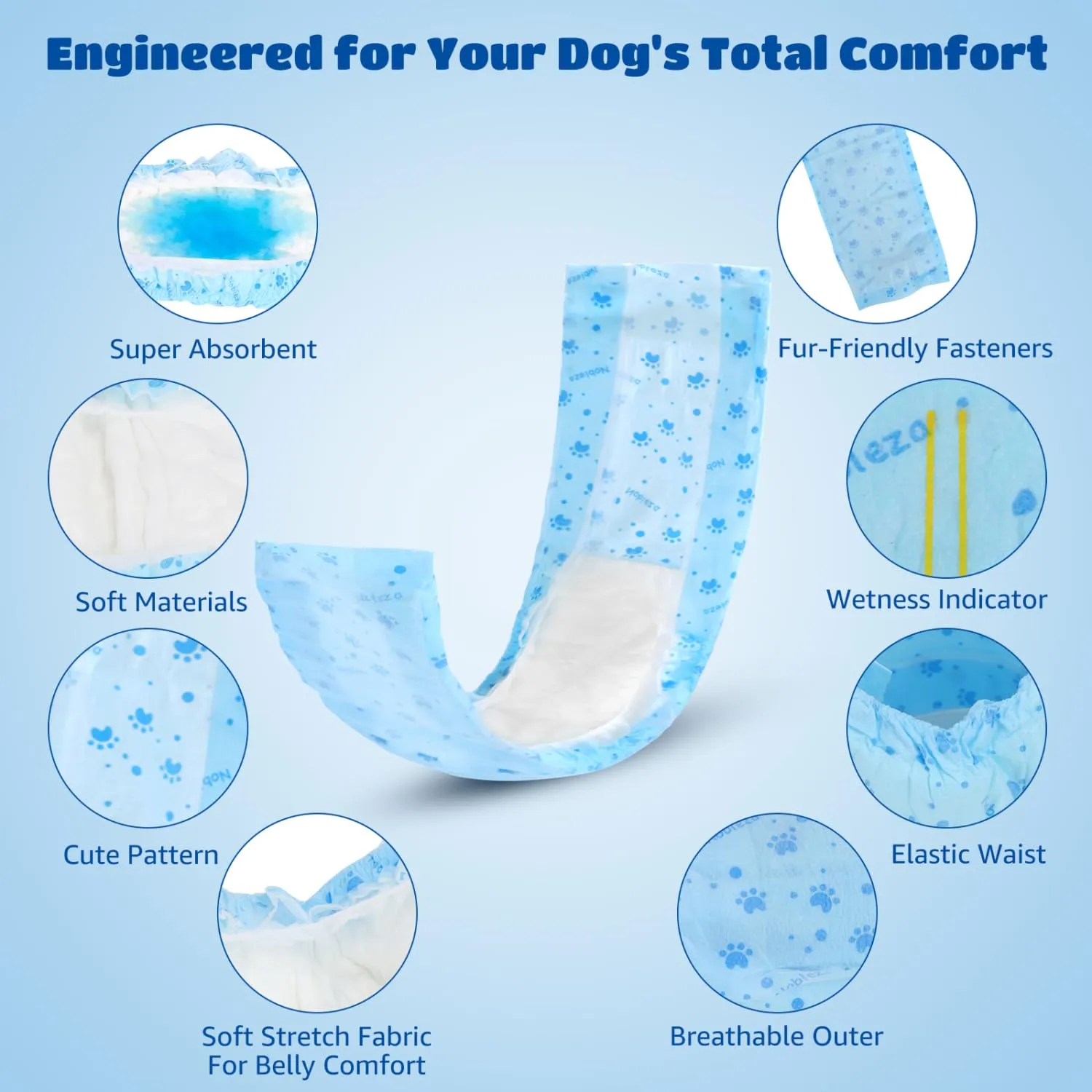 Nobleza Pannolini Usa e Getta per Cani Maschi, Taglia S (20-40 cm), 20 Pezzi - immagine 2