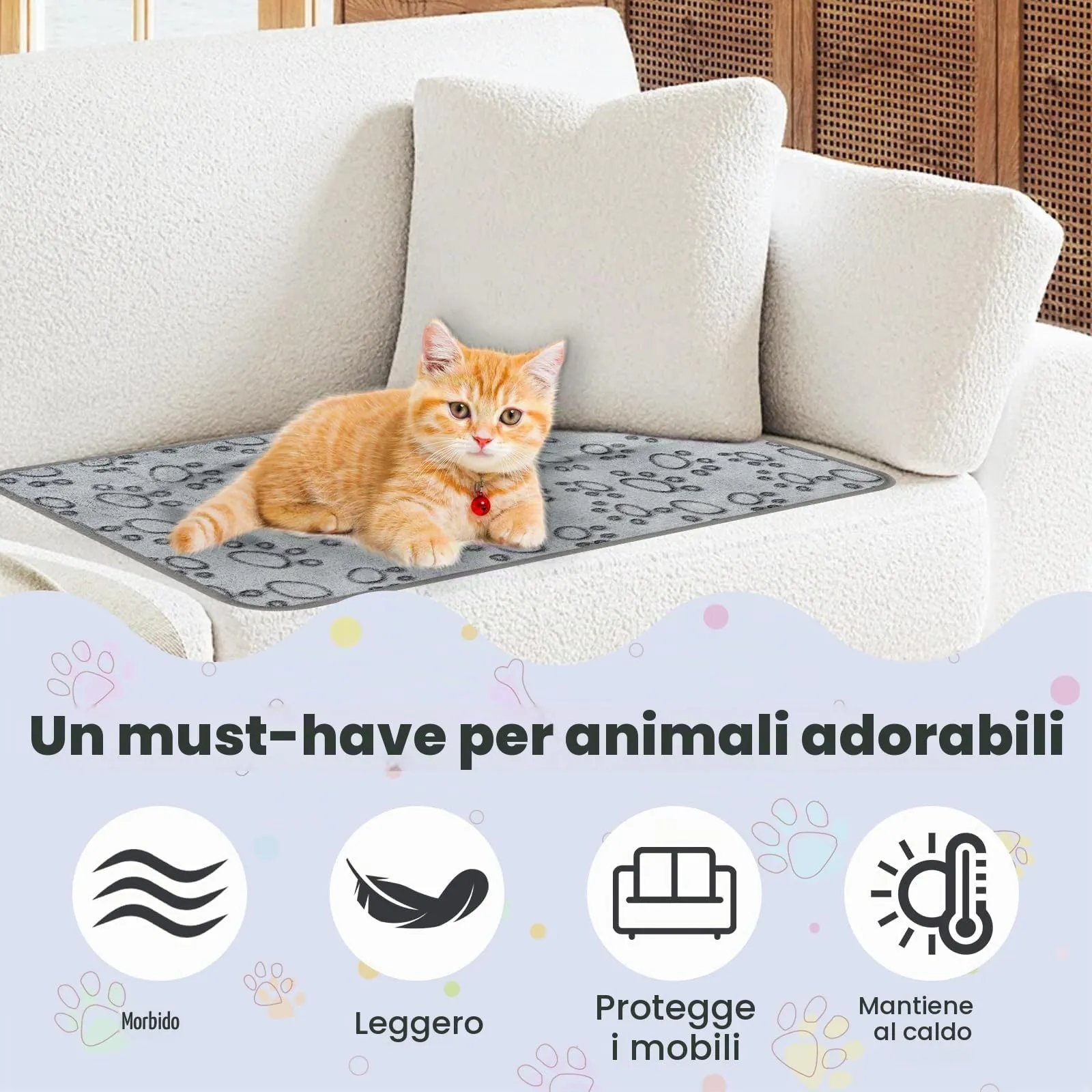 Omtofo Coperta in Flanella per Cani e Gatti, Lavabile, Grigio (60×40cm), Set da 5 Pezzi - immagine 2