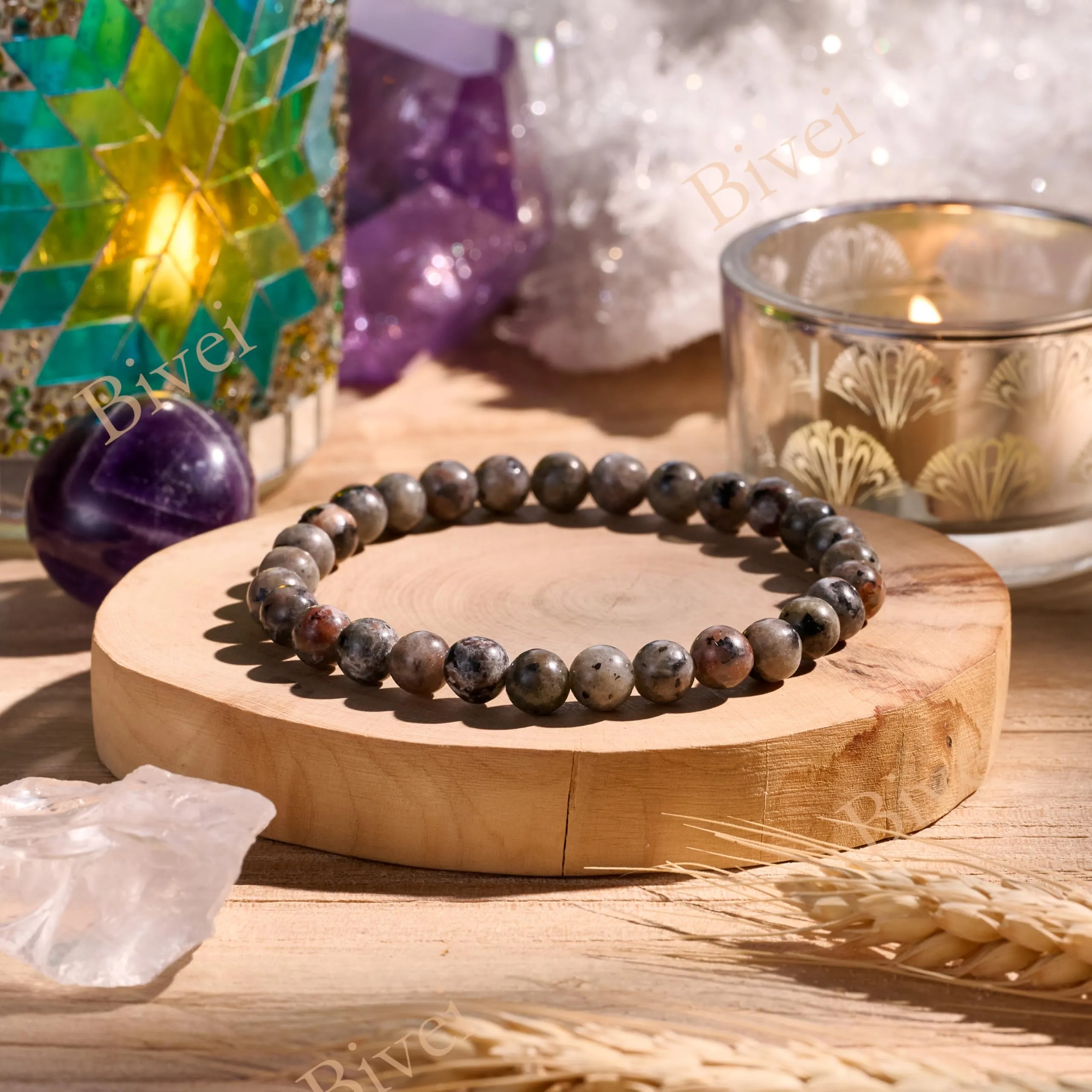 Bivei Yooperlite Accensione Cosmica Braccialetto in Cristallo Naturale 6mm per Donna - immagine 4