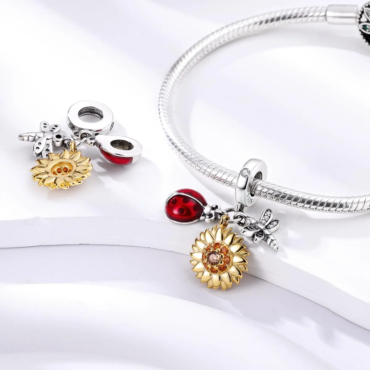 TINSLO Bead Charm in Argento Sterling 925 con Cubic Zirconia, Compatibile con Braccialetti e Collane Pandora e Europei - immagine 2