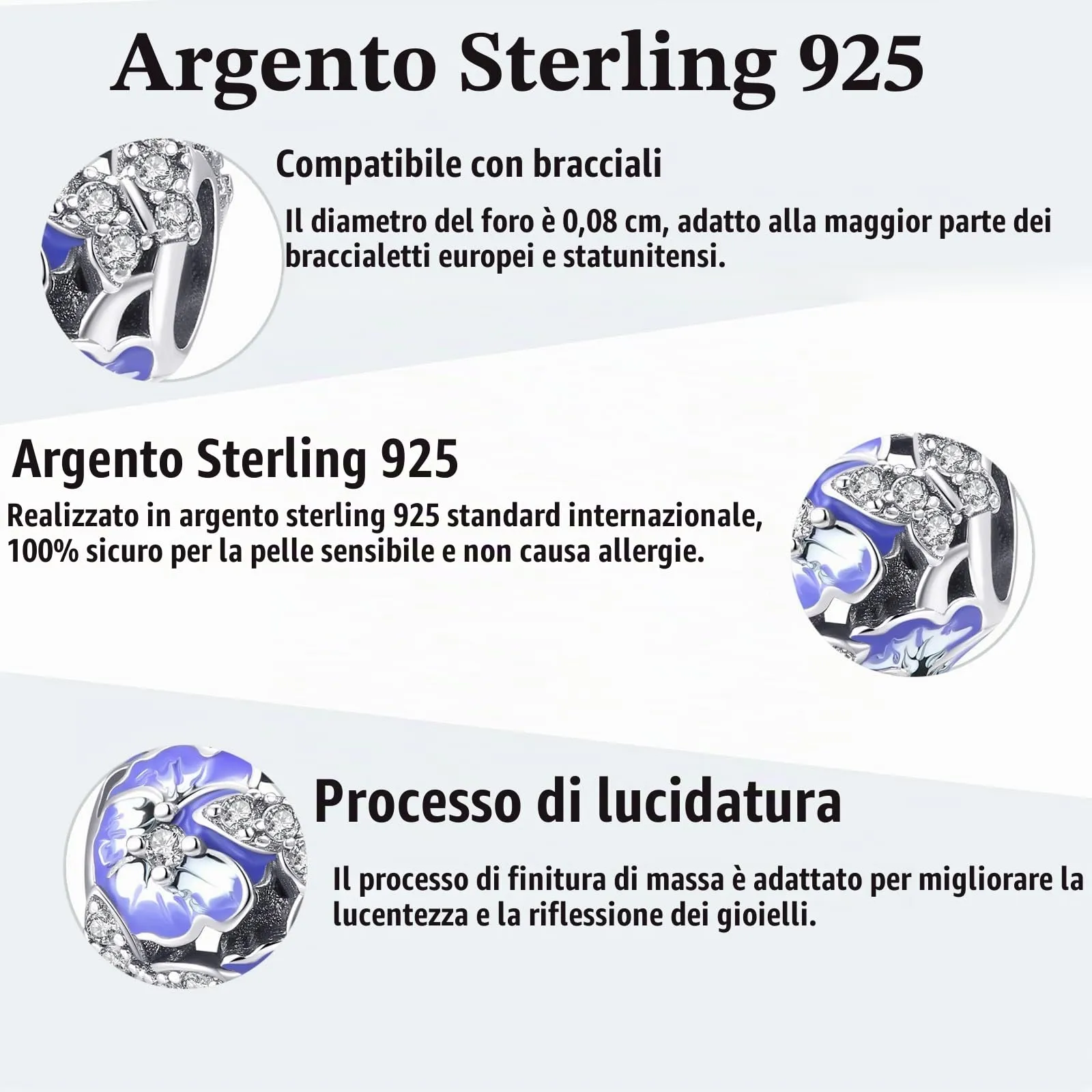 Symretie Bead Charm Ciondolo Argento Sterling 925 con Cubic Zirconia per Braccialetti e Collane Europei - immagine 2