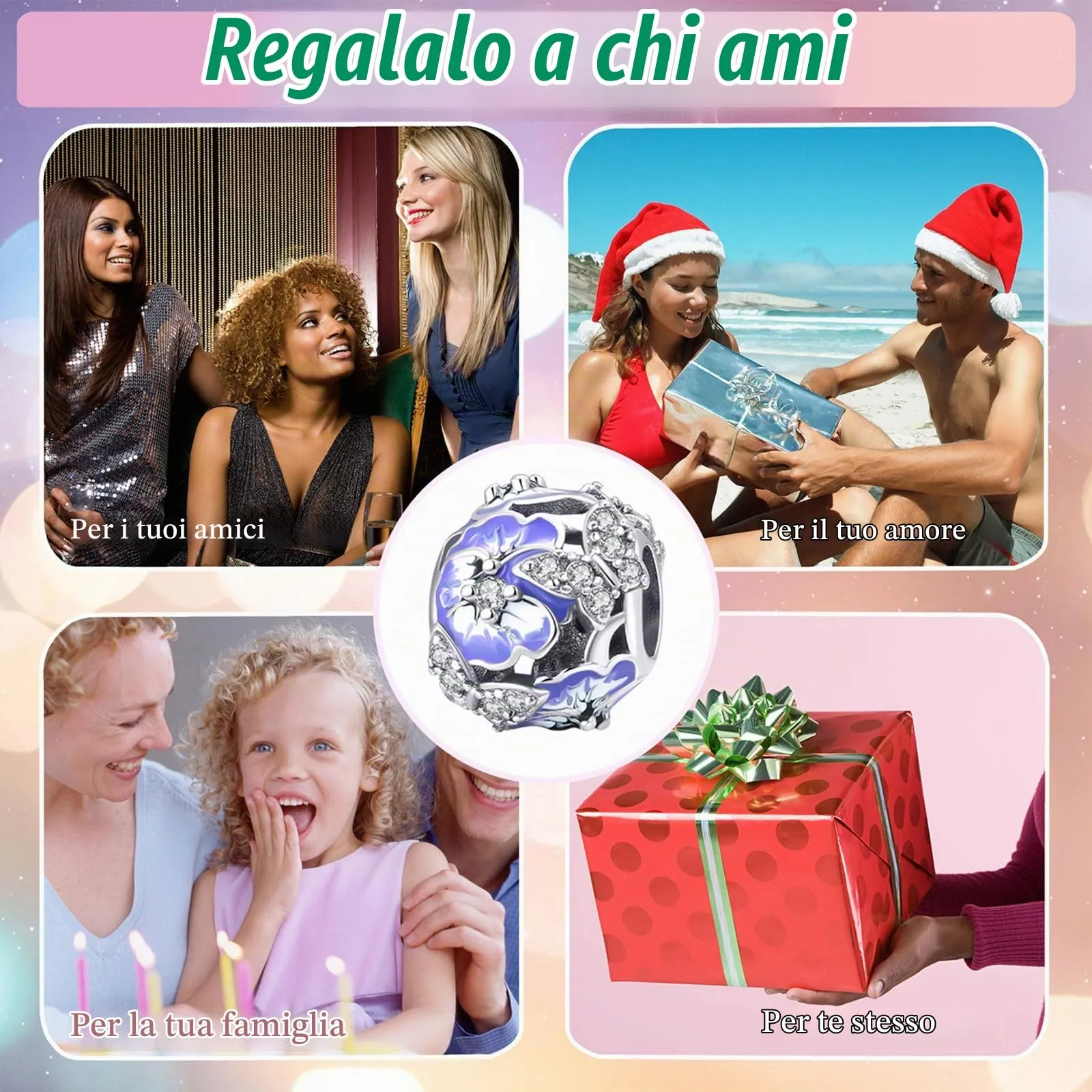 Symretie Bead Charm Ciondolo Argento Sterling 925 con Cubic Zirconia per Braccialetti e Collane Europei - immagine 8