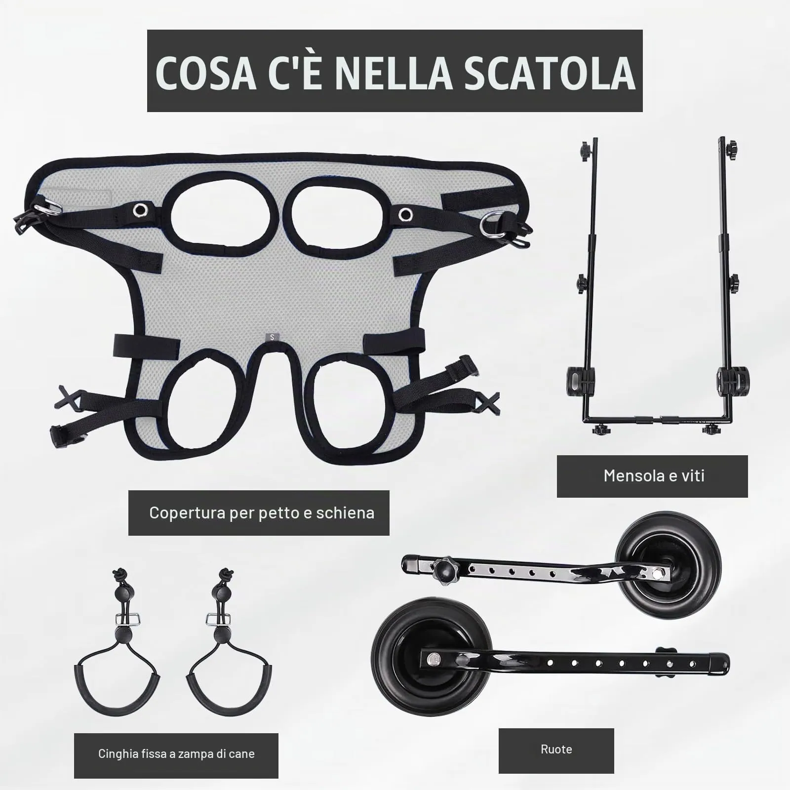 BOYIFEIJIE Sedia a Rotelle per Cani di Piccola Taglia, Carrozzina Leggera e Regolabile per Zampe Posteriori, XS (fino a 3,5 kg), Grigio - immagine 3