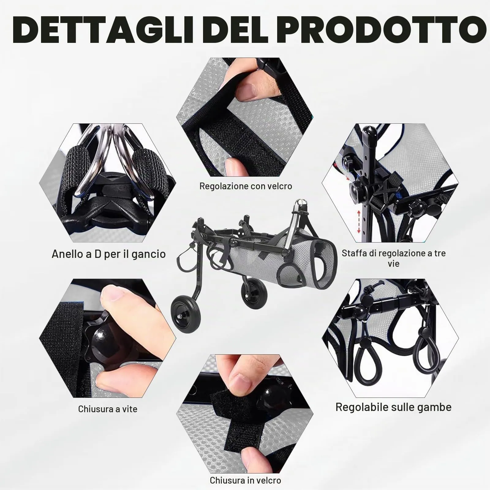BOYIFEIJIE Sedia a Rotelle per Cani di Piccola Taglia, Carrozzina Leggera e Regolabile per Zampe Posteriori, XS (fino a 3,5 kg), Grigio - immagine 4