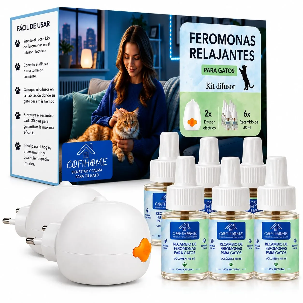 COFIHOME Diffusore Feromoni per Gatti, 2 Diffusori e 6 Ricariche da 48 ml - immagine 1