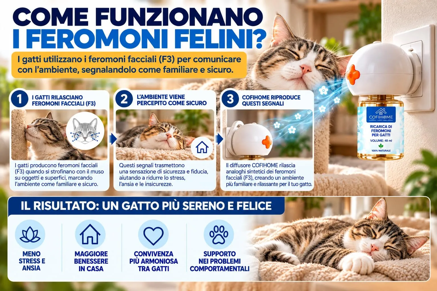 COFIHOME Diffusore Feromoni per Gatti, 2 Diffusori e 6 Ricariche da 48 ml - immagine 7