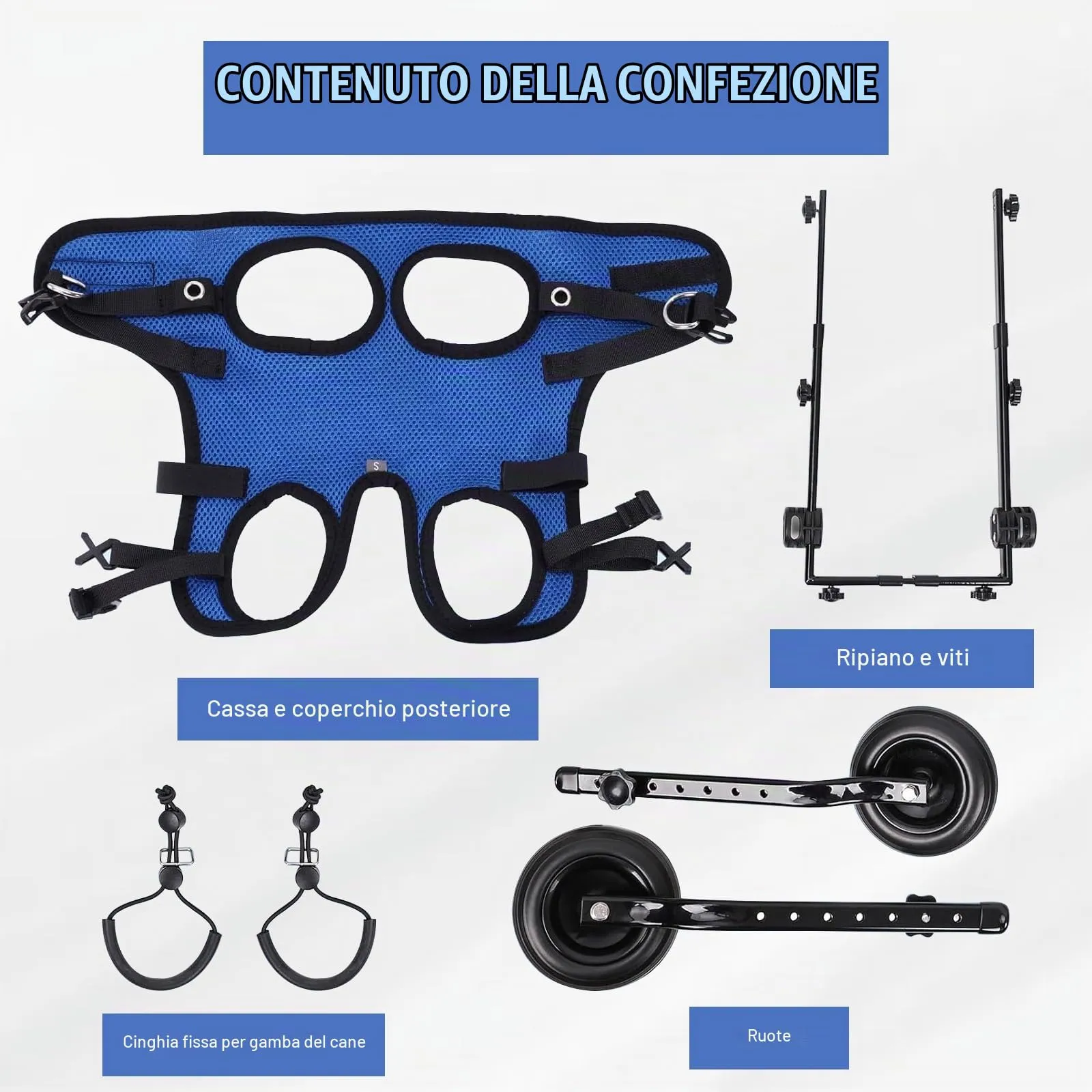 BOYIFEIJIE Sedia a rotelle per zampe posteriori per cani e gatti di piccola taglia, telaio in alluminio regolabile, blu scuro, S (3–5,5 kg) - immagine 3