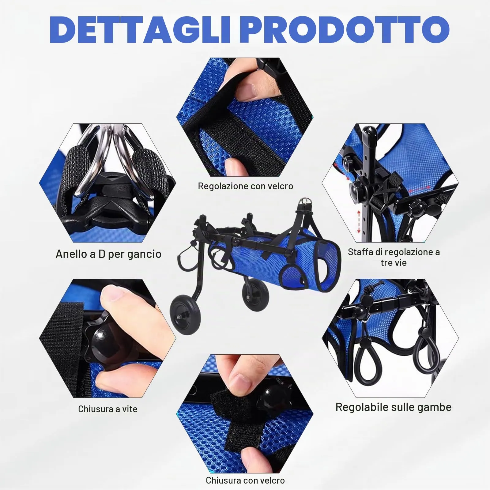 BOYIFEIJIE Sedia a rotelle per zampe posteriori per cani e gatti di piccola taglia, telaio in alluminio regolabile, blu scuro, S (3–5,5 kg) - immagine 4