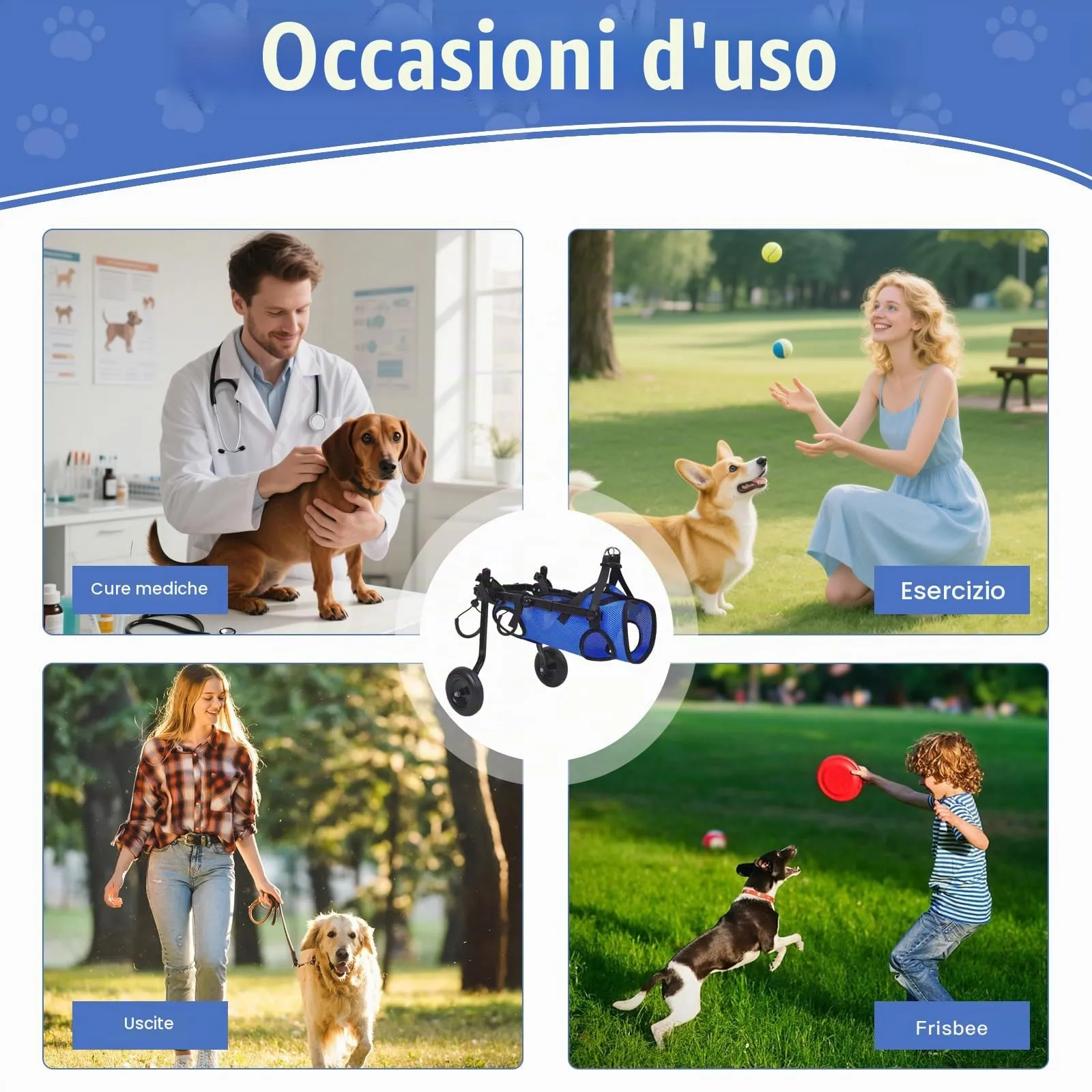 BOYIFEIJIE Sedia a rotelle per zampe posteriori per cani e gatti di piccola taglia, telaio in alluminio regolabile, blu scuro, S (3–5,5 kg) - immagine 7