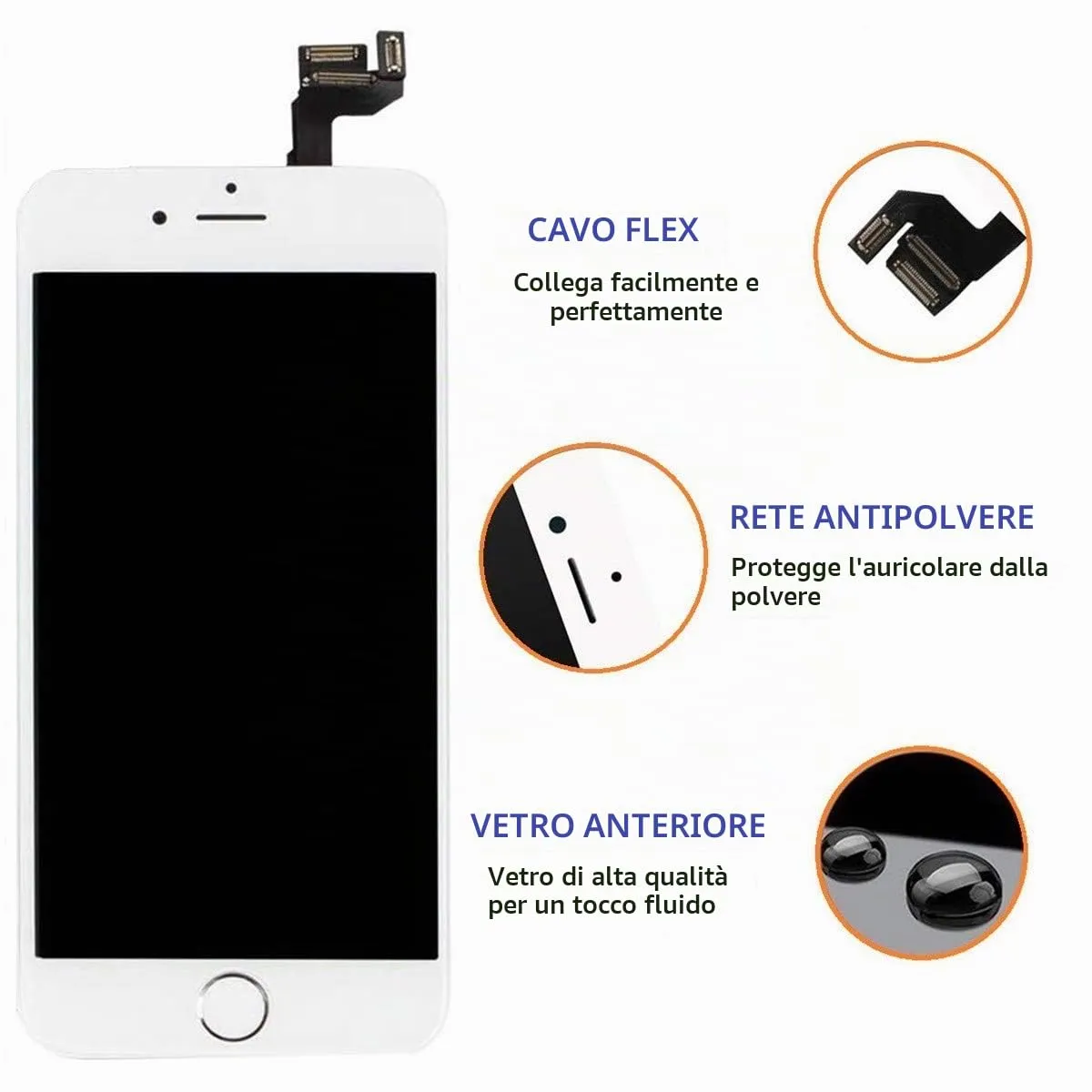 Brinonac Display LCD Digitizer Touch per iPhone 6s 4,7" Bianco - immagine 3