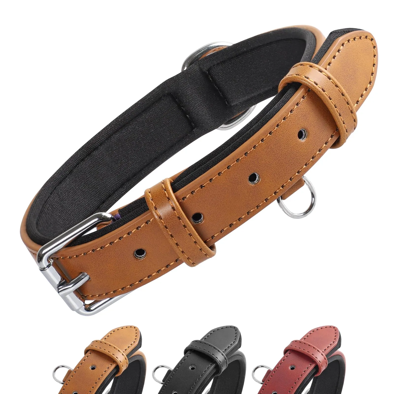 Grand Line Collare per Cane in Pelle con Imbottitura Morbida, Marrone, L - immagine 1