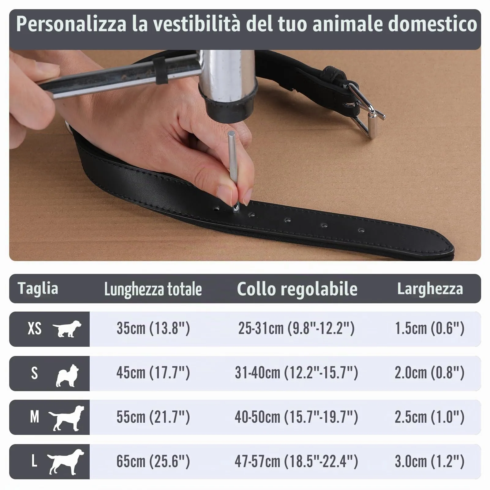 Grand Line Collare per Cane in Pelle Imbottito, Nero, M - immagine 5