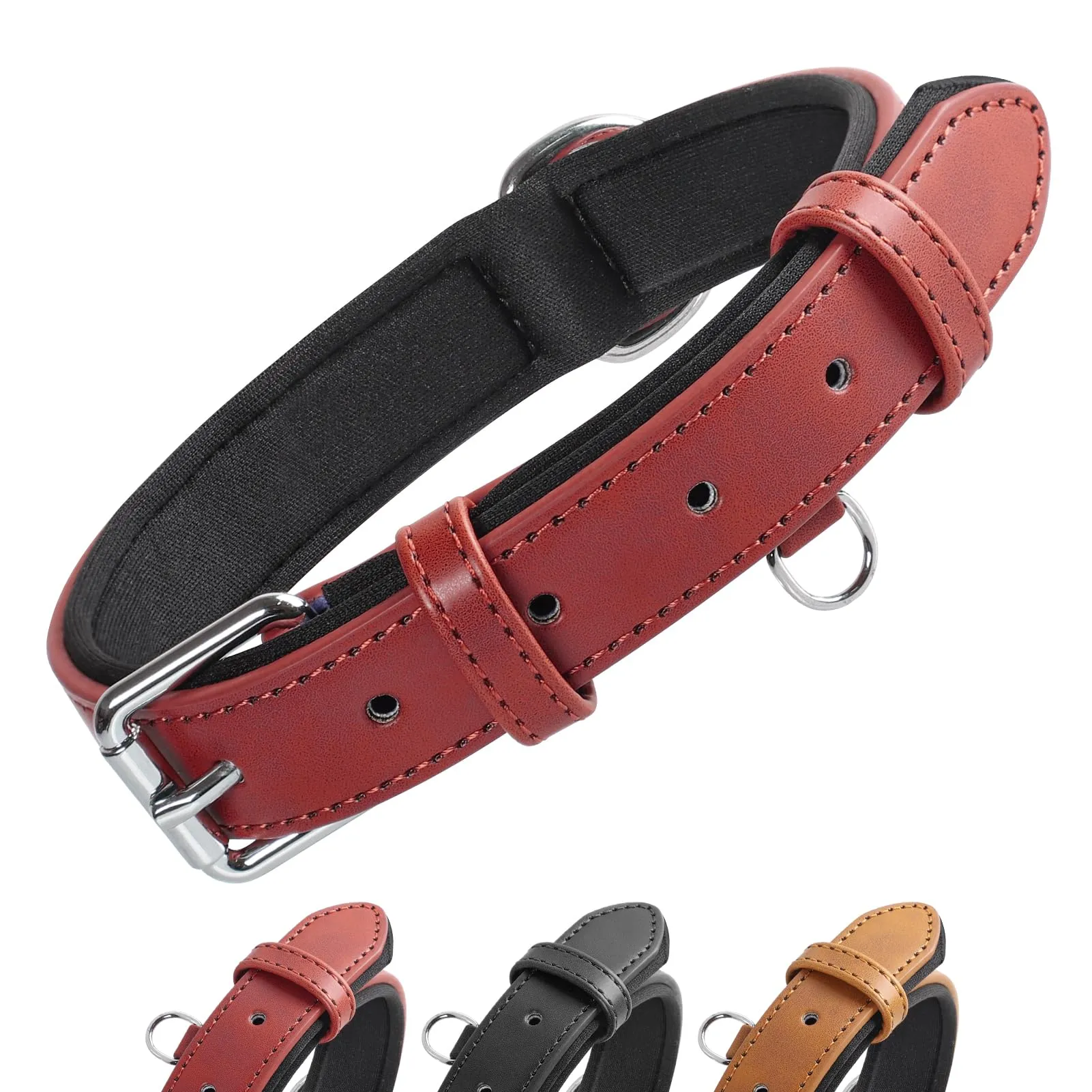 Grand Line Collare per Cane in Pelle con Imbottitura Morbida, Rosso, M - immagine 1
