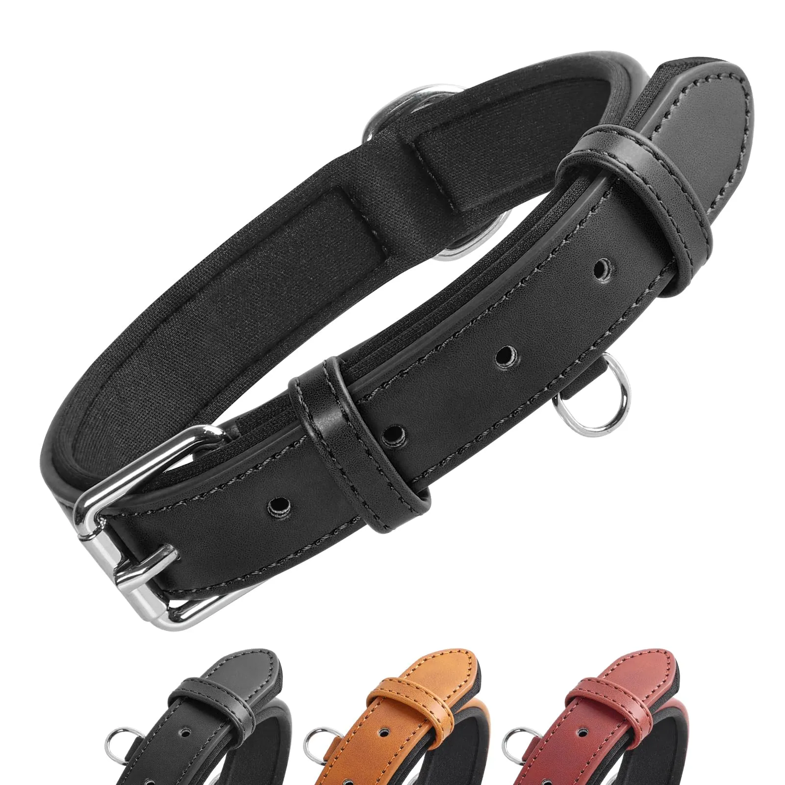 Grand Line Collare per Cane in Pelle con Imbottitura Morbida, Nero, S - immagine 1