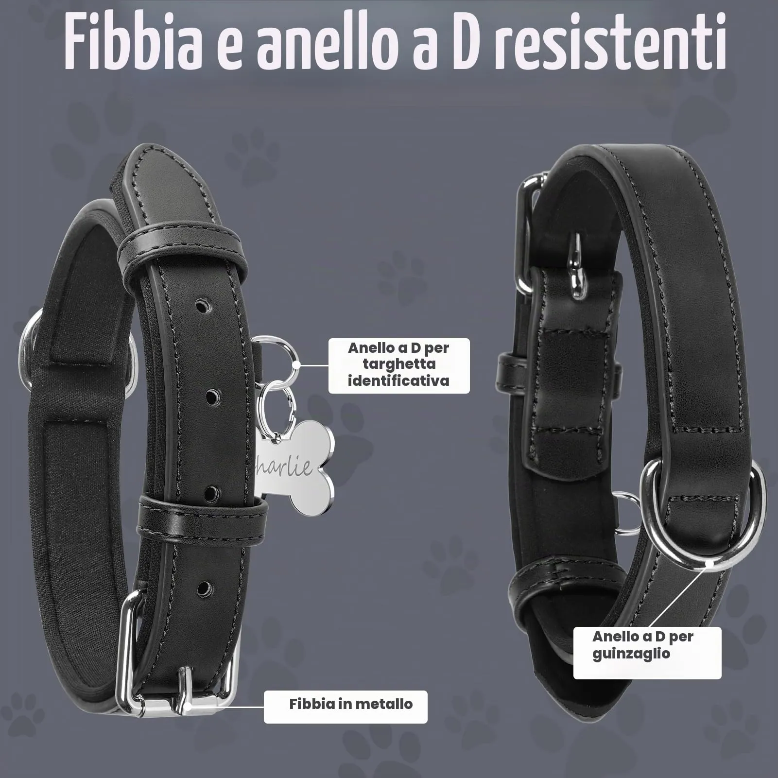 Grand Line Collare per Cane in Pelle con Imbottitura Morbida, Nero, S - immagine 3