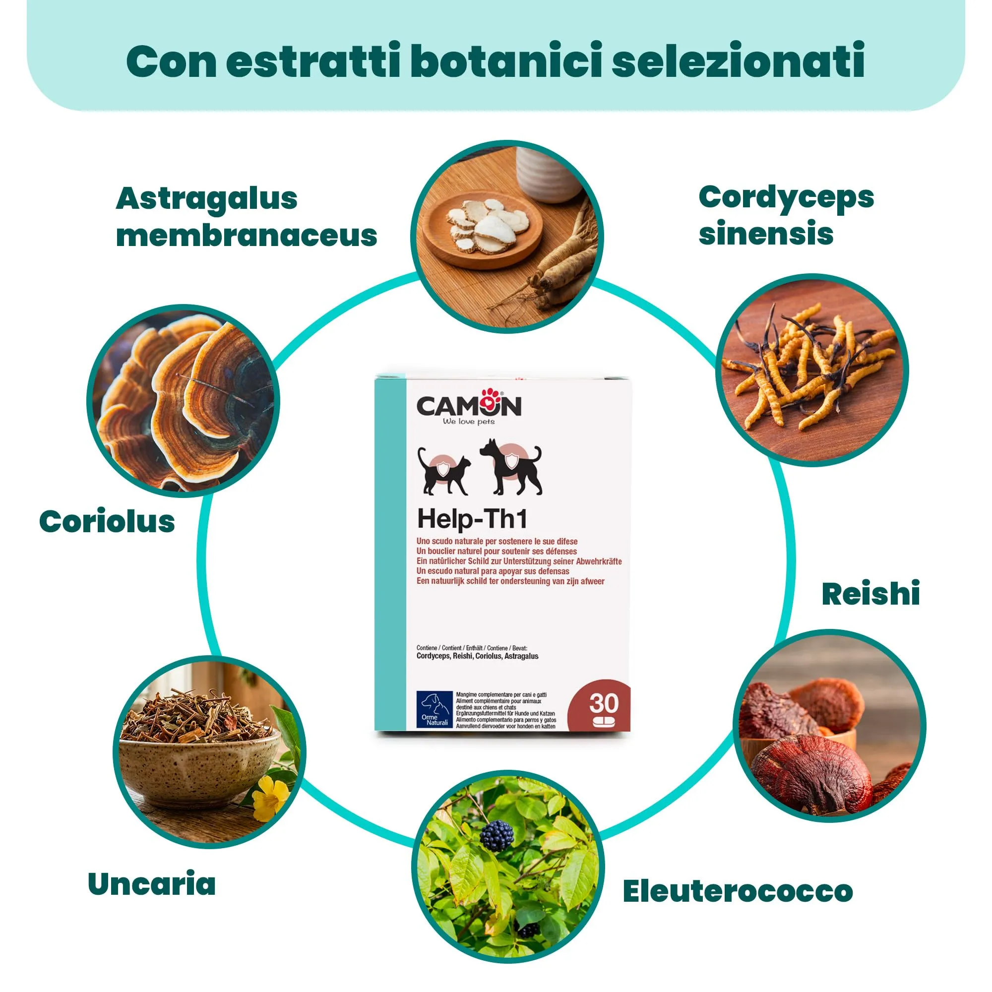Camon Help-TH1 Alimento Complementare per Cani e Gatti, 30 Compresse - immagine 3