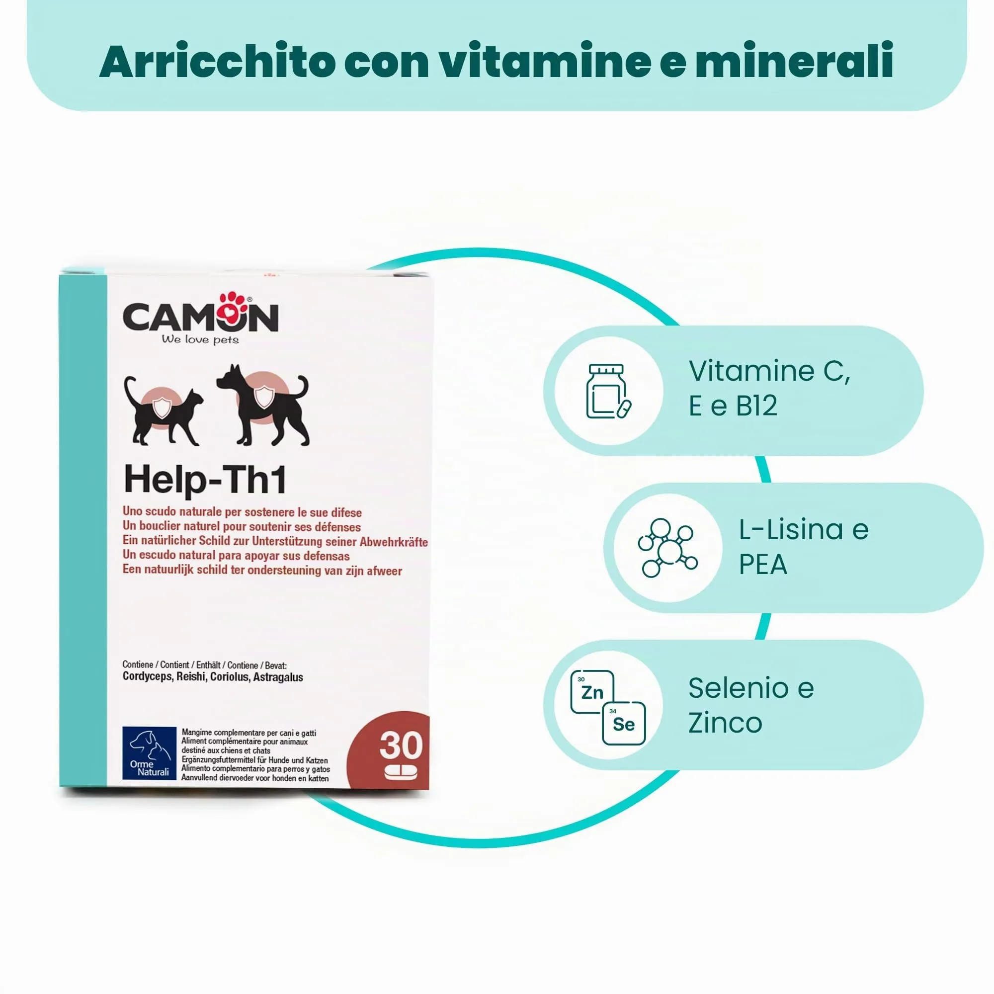 Camon Help-TH1 Alimento Complementare per Cani e Gatti, 30 Compresse - immagine 4