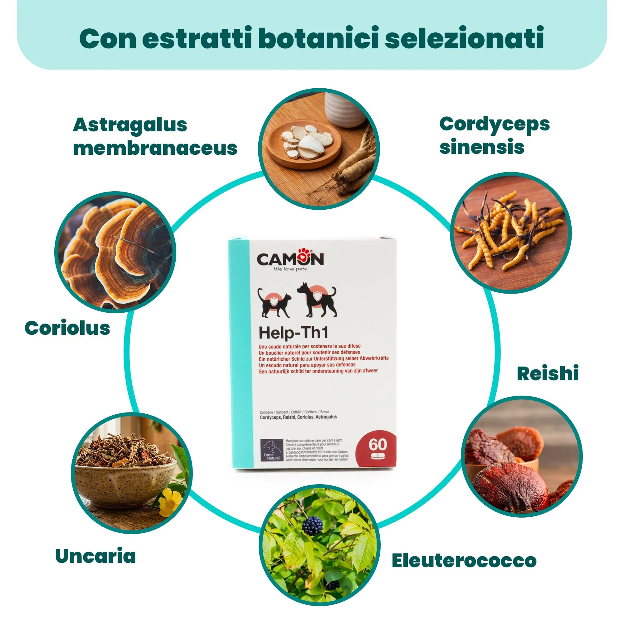 Camon Help-TH1 Alimento Complementare per Cani e Gatti, 60 Compresse - immagine 3