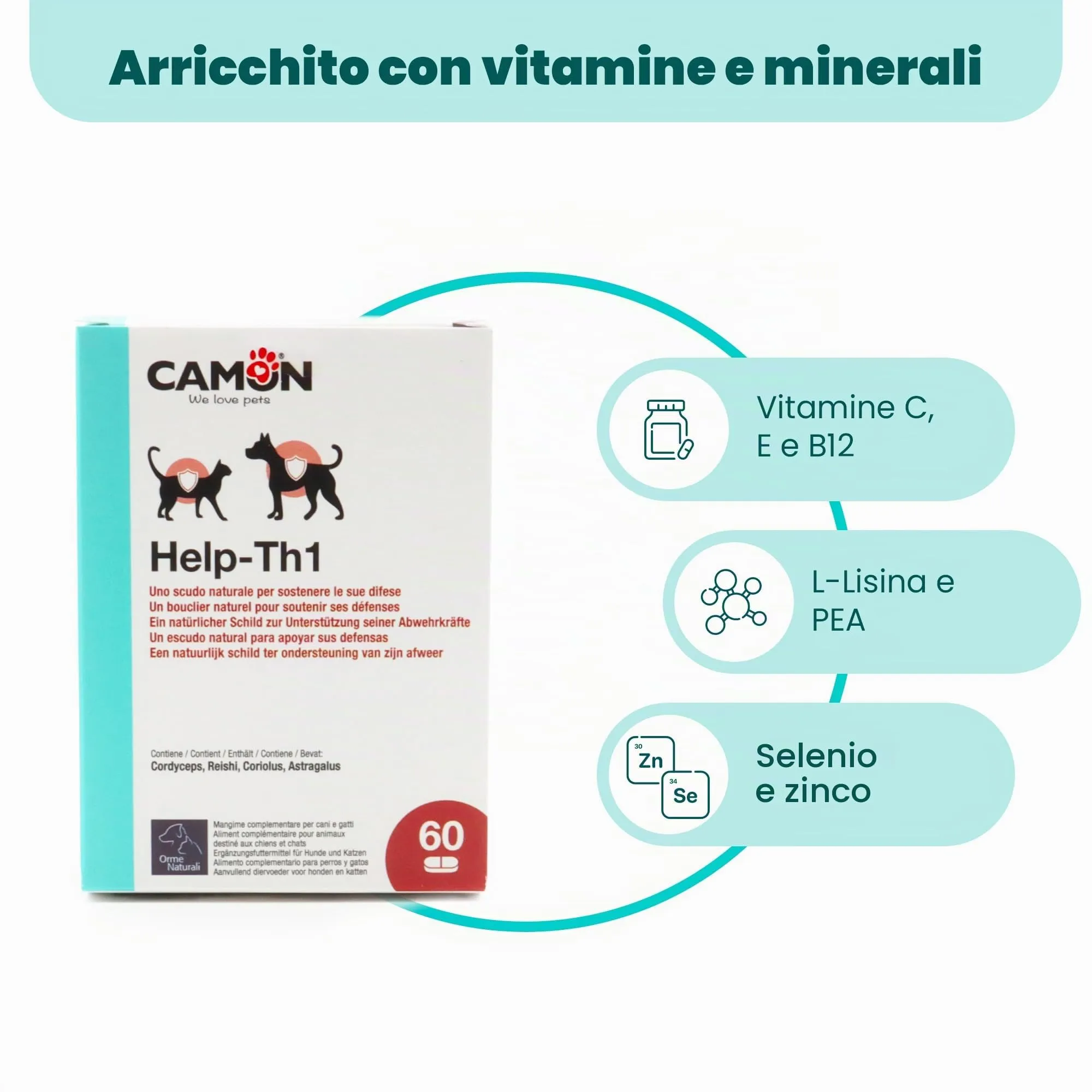 Camon Help-TH1 Alimento Complementare per Cani e Gatti, 60 Compresse - immagine 4
