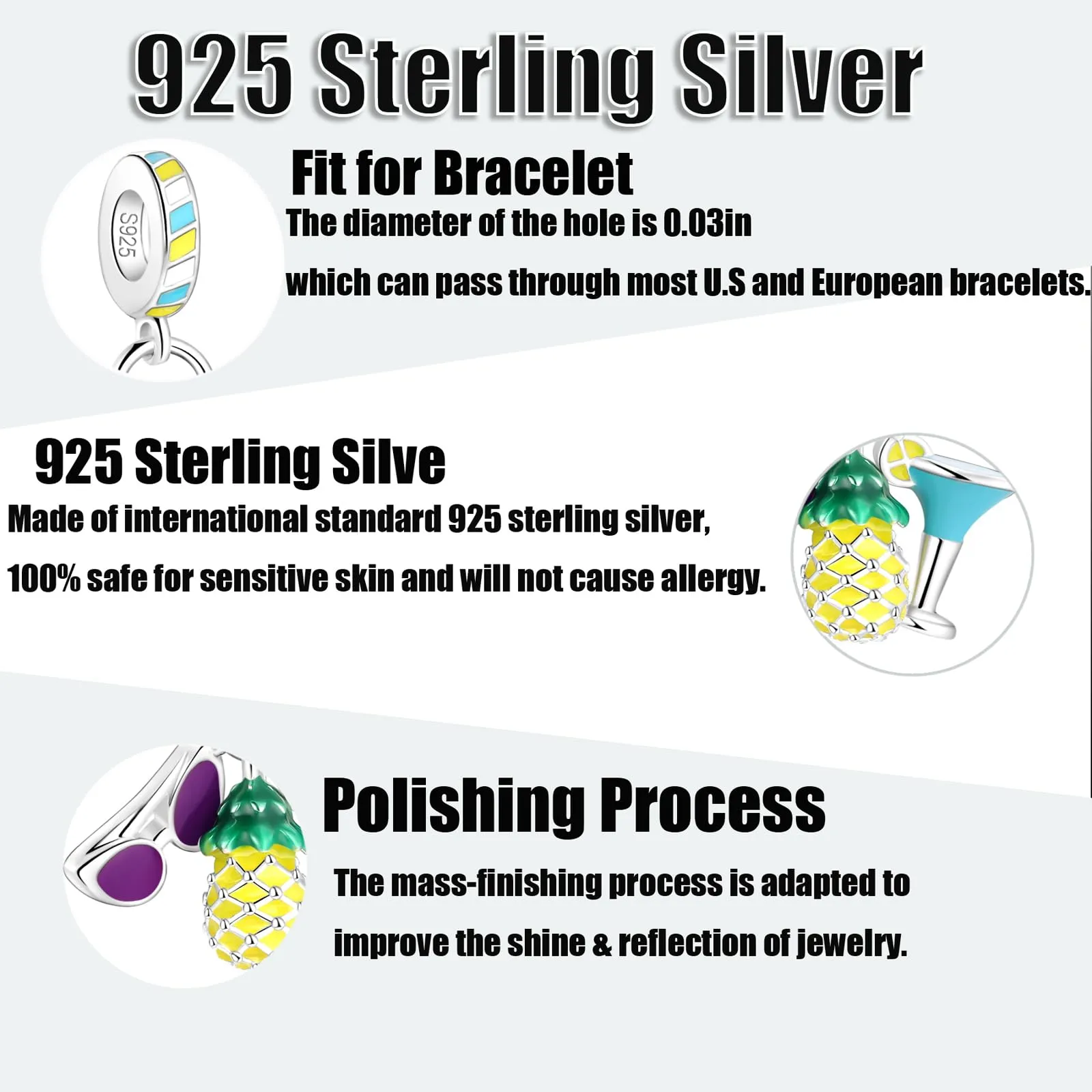 Symretie Bead Charm Ciondolo Argento Sterling 925 con Cubic Zirconia per Braccialetti e Collane Europei - immagine 2