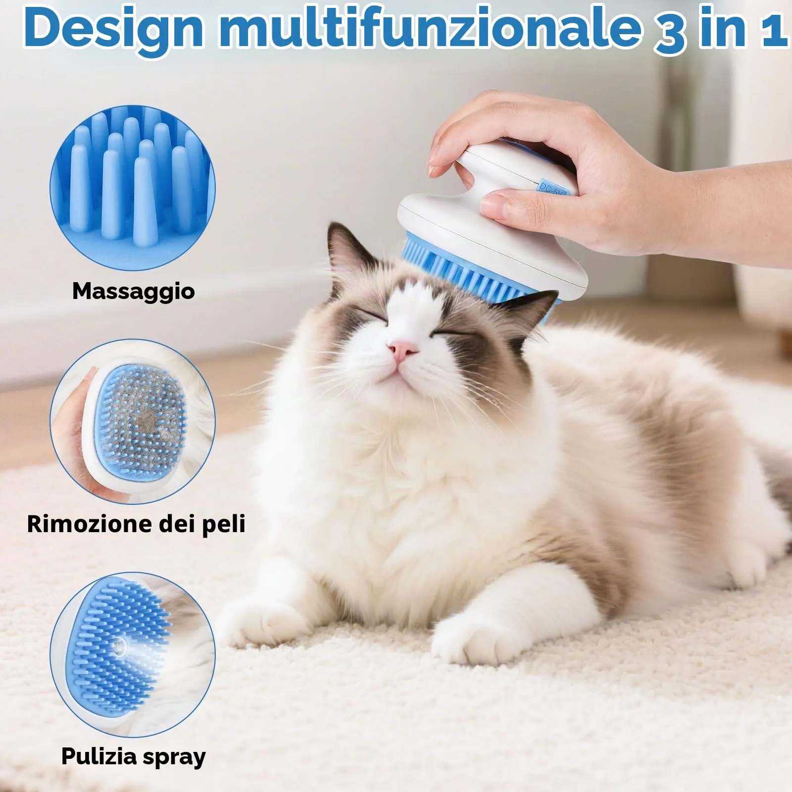 Euqvunn Spazzola a vapore 3 in 1 per gatti in silicone ricaricabile - immagine 2