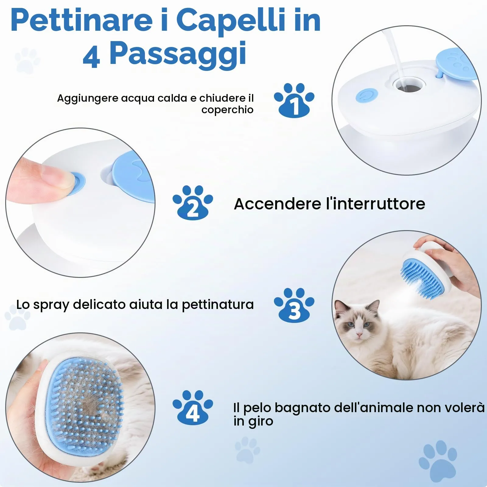 Euqvunn Spazzola a vapore 3 in 1 per gatti in silicone ricaricabile - immagine 7