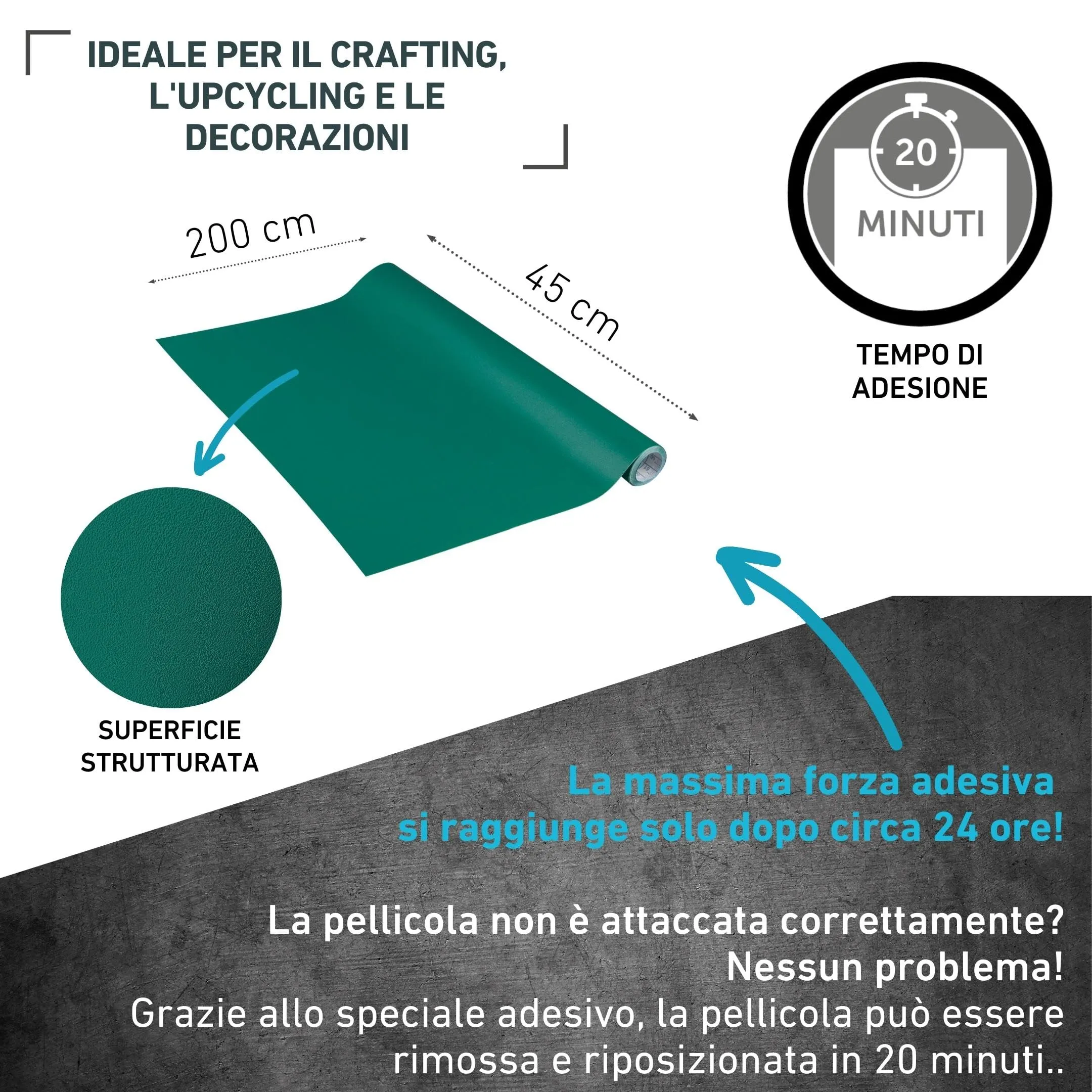 Venilia Pellicola Adesiva PVC Verde Cedro, 45cm x 2m, Spessore 160μ - immagine 2