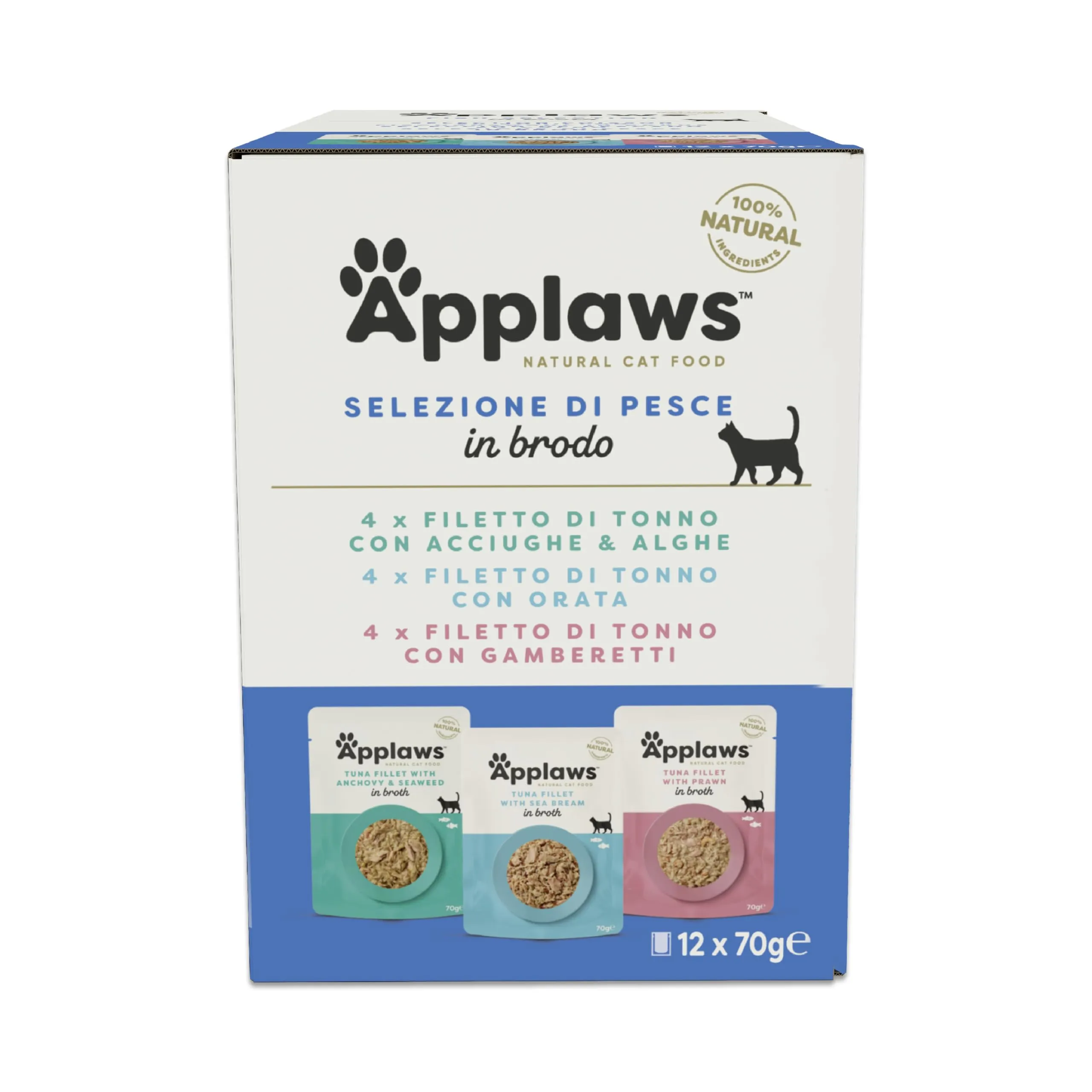 Applaws Alimento Umido per Gatti Adulti, Assortimento di Pesce in Brodo, 12 Pochette da 70g - immagine 1